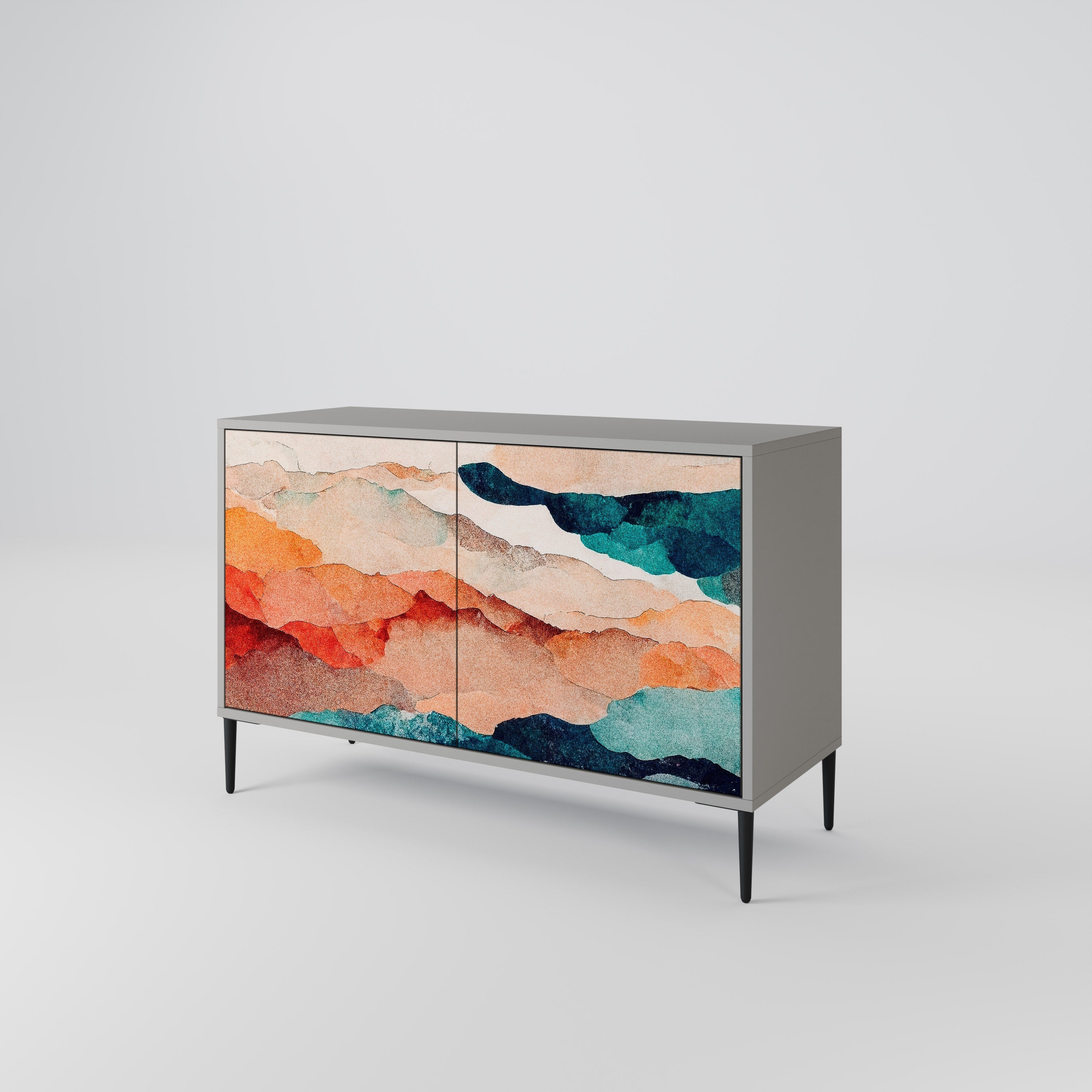 ABSTRACT LANDSCAPE Sideboard mit 2 Türen in grauem Finish