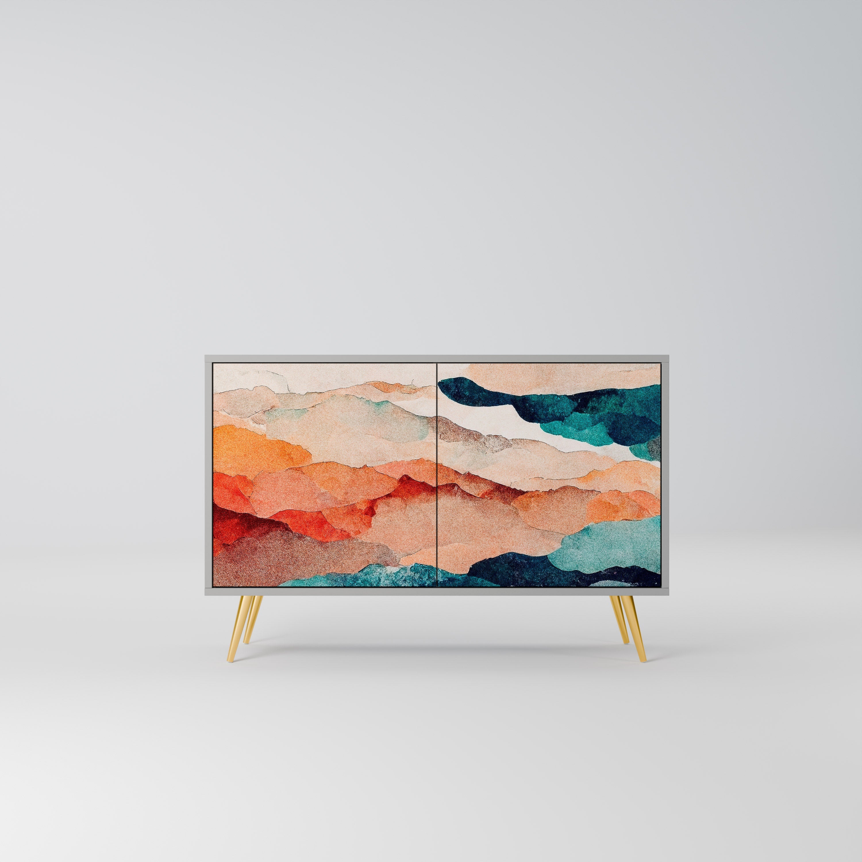 ABSTRACT LANDSCAPE Sideboard mit 2 Türen in grauem Finish