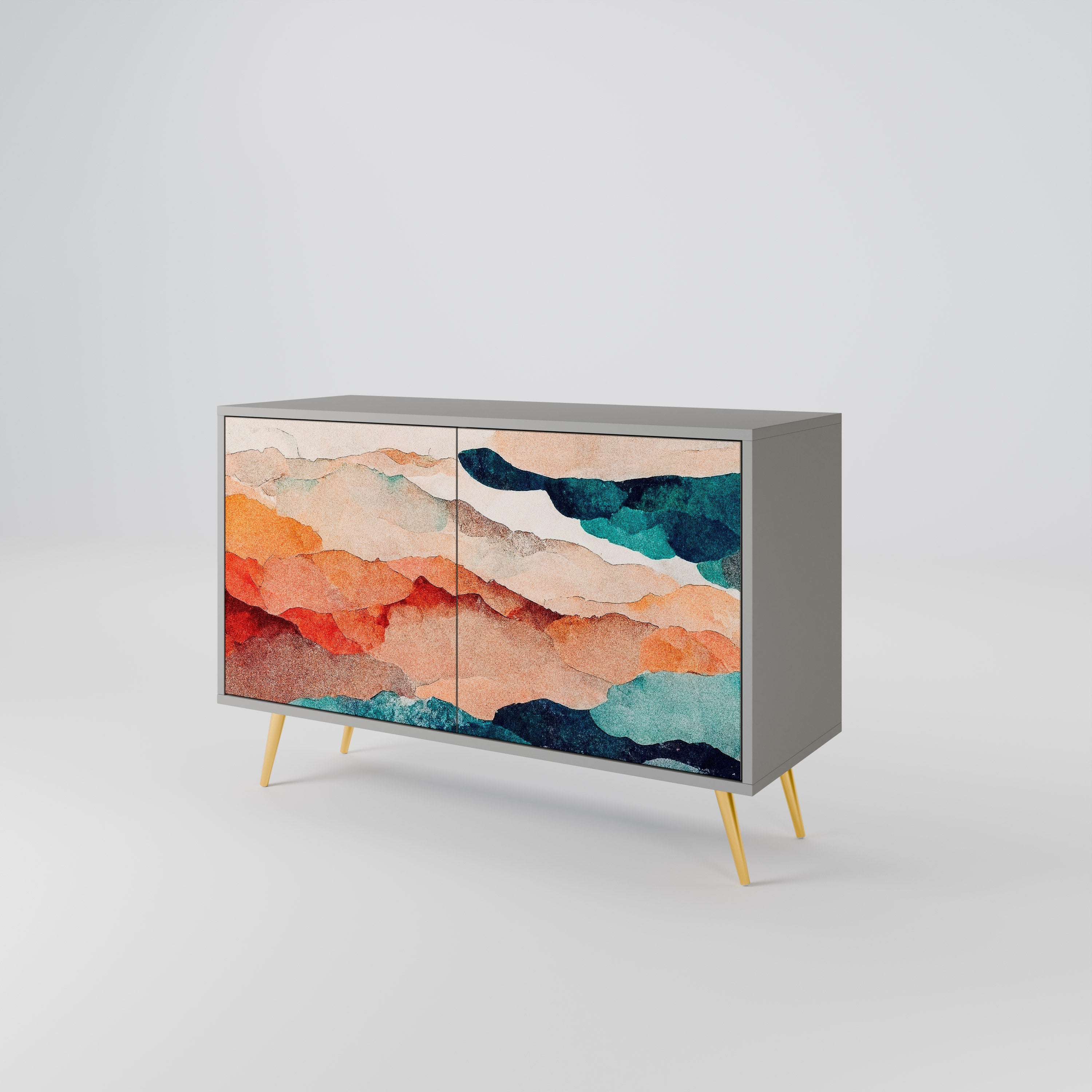 ABSTRACT LANDSCAPE Sideboard mit 2 Türen in grauem Finish