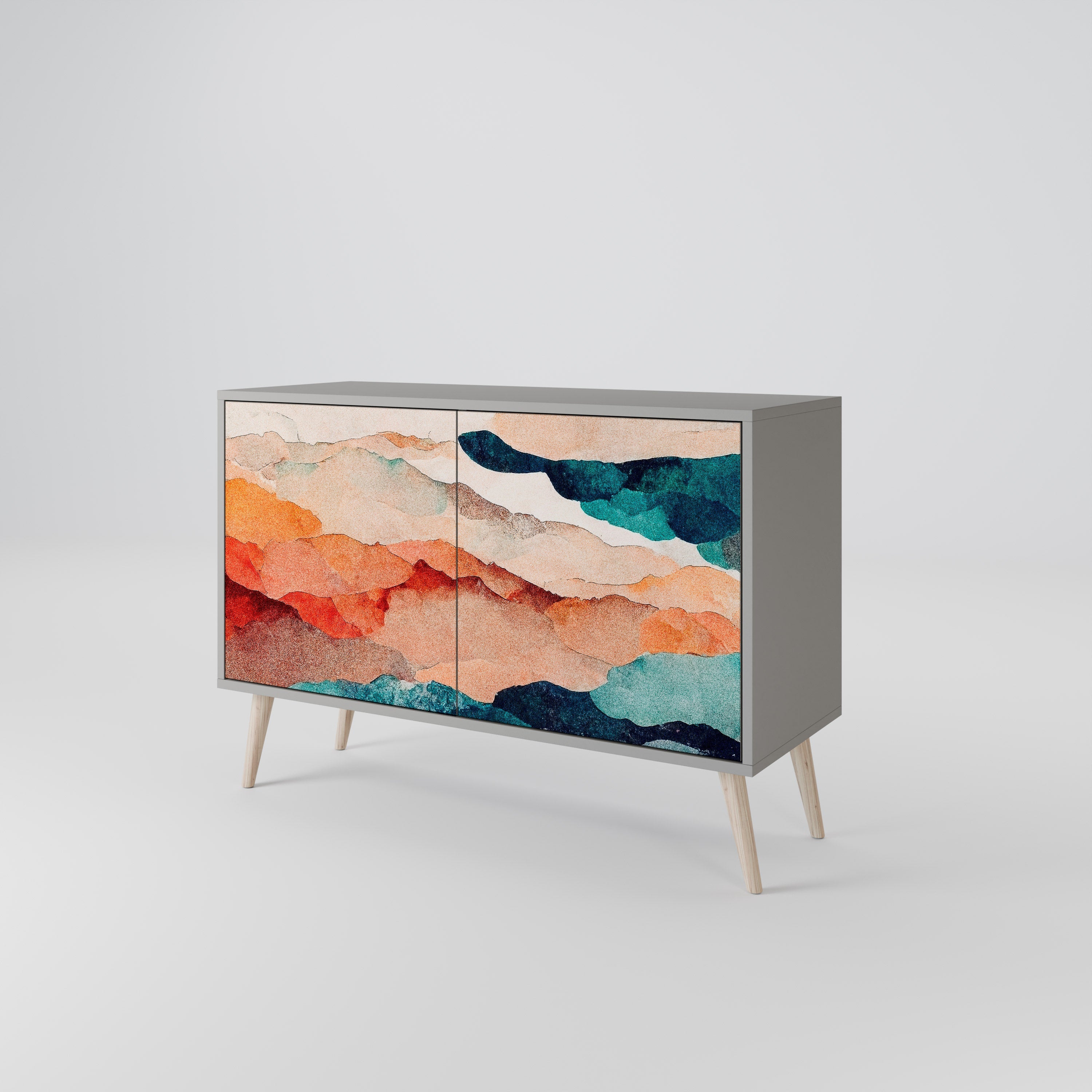 ABSTRACT LANDSCAPE Sideboard mit 2 Türen in grauem Finish