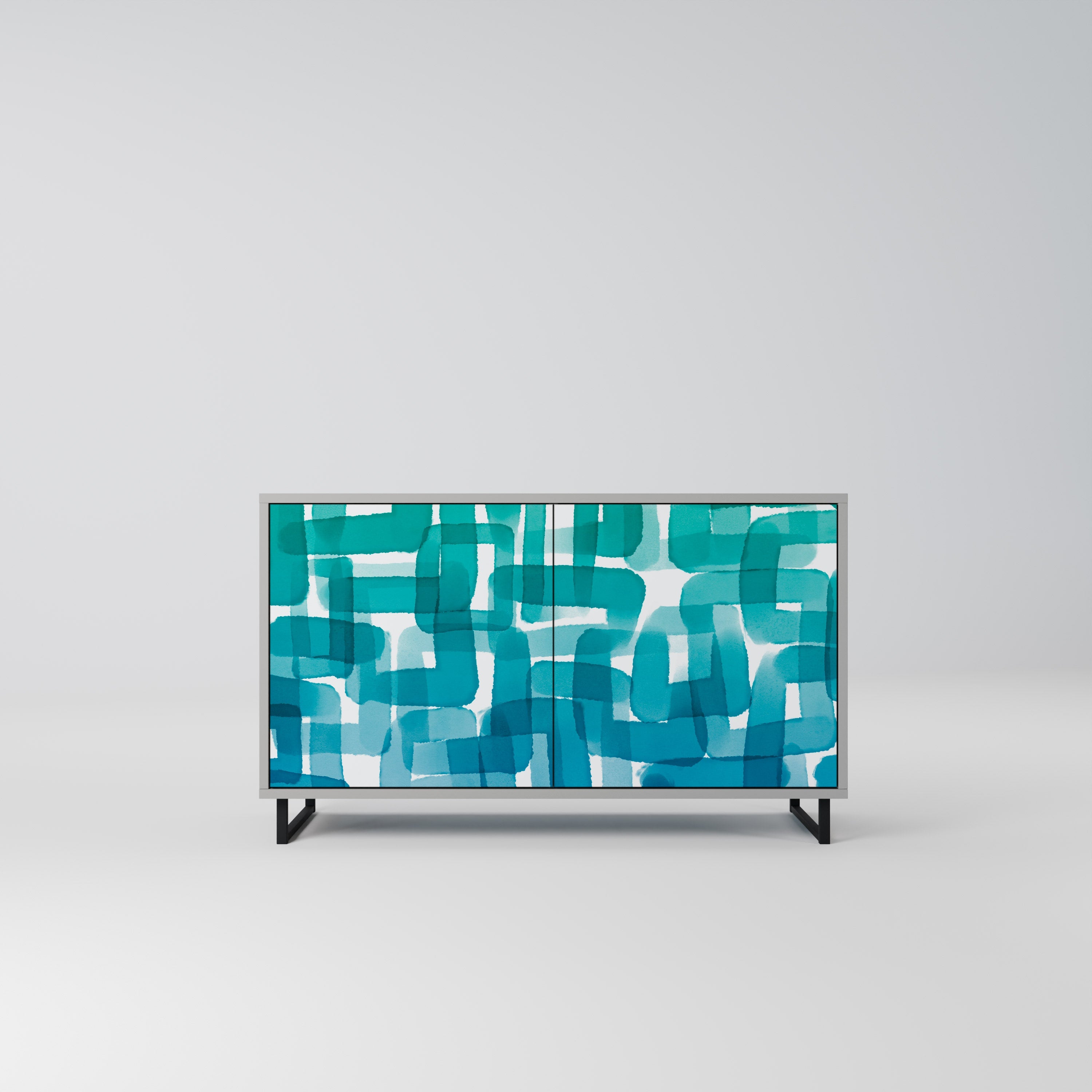 TURQUOISE RECTANGLES Sideboard mit 2 Türen in Grau