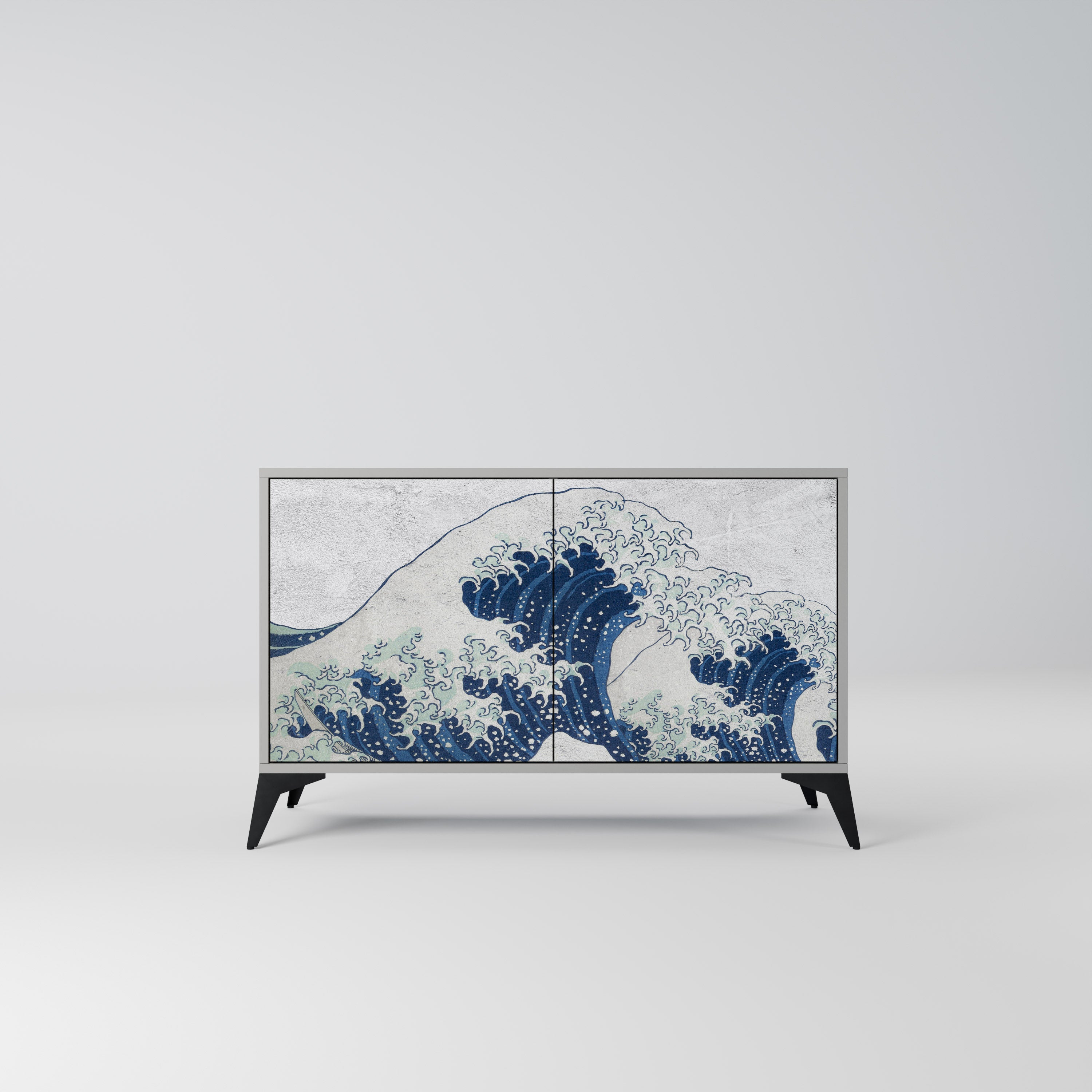 THE GREAT WAVE AT KANAGAWA Sideboard mit 2 Türen in Grau