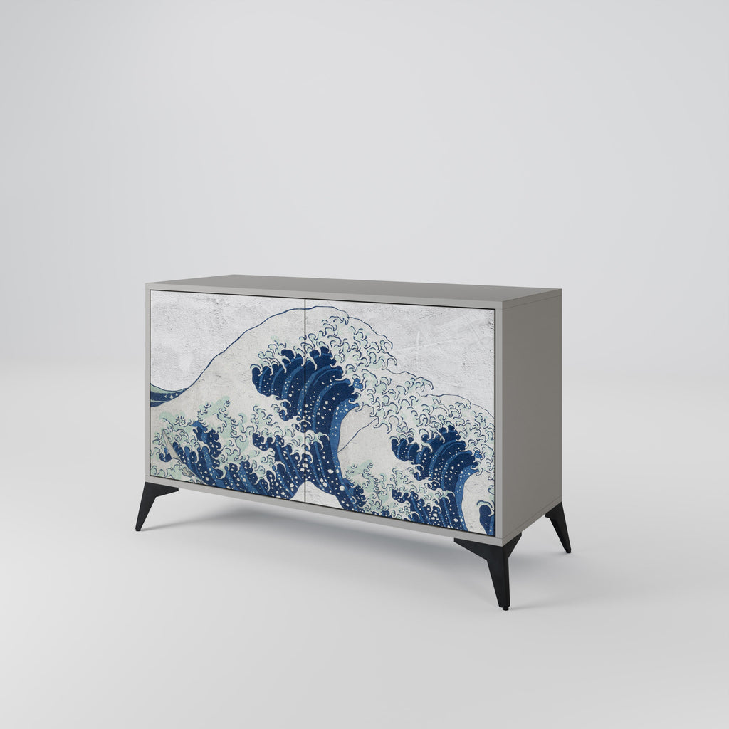 THE GREAT WAVE AT KANAGAWA Sideboard mit 2 Türen in Grau