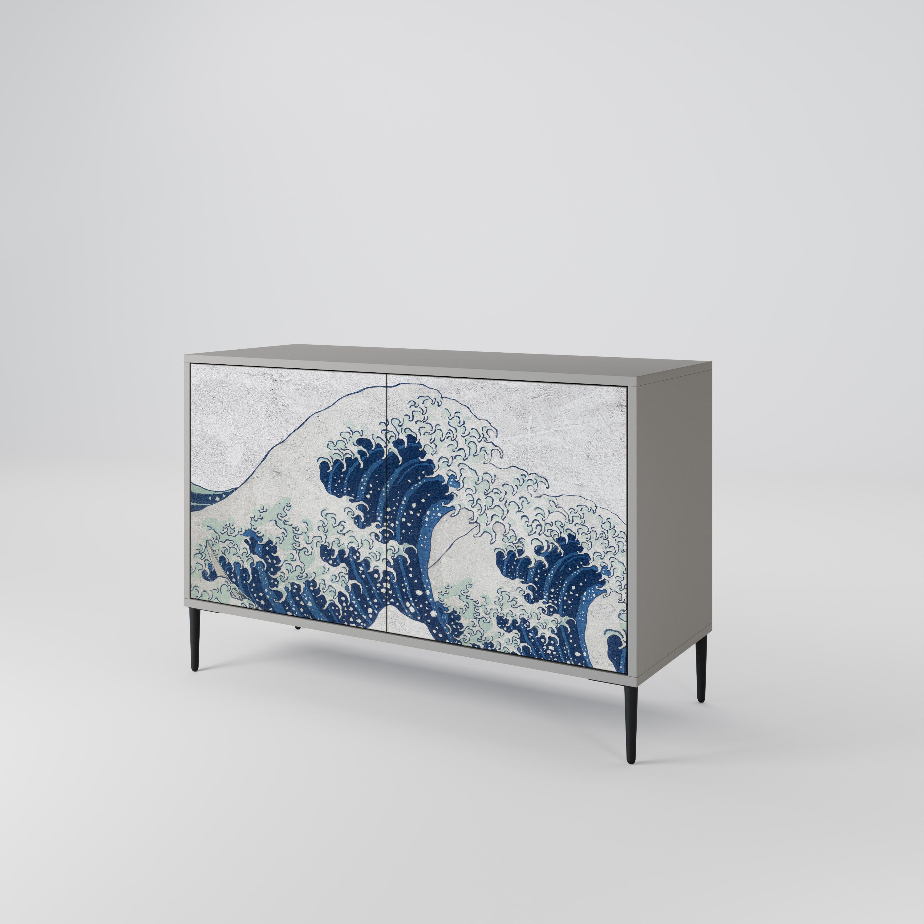 THE GREAT WAVE AT KANAGAWA Sideboard mit 2 Türen in Grau