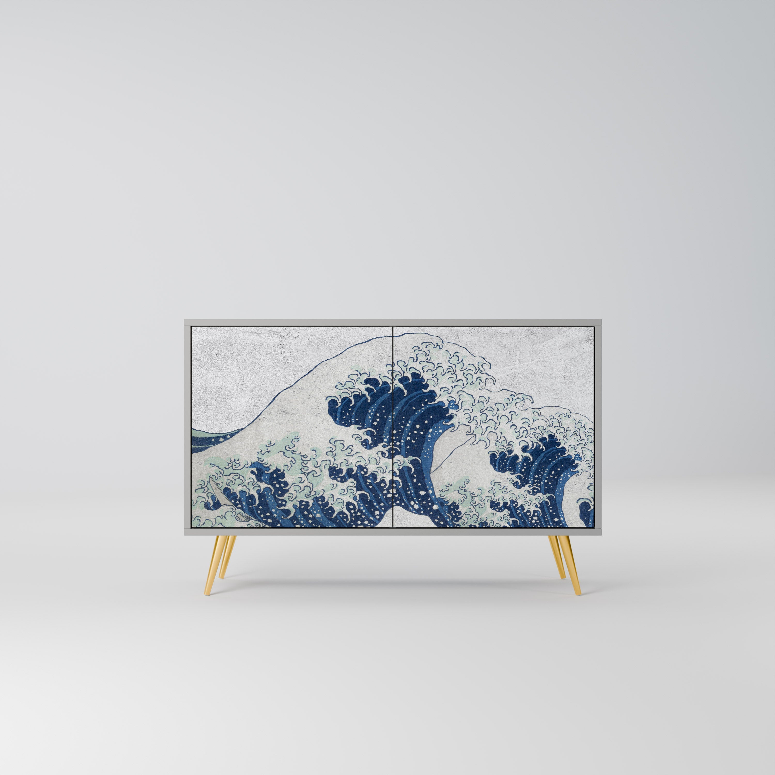 THE GREAT WAVE AT KANAGAWA Sideboard mit 2 Türen in Grau