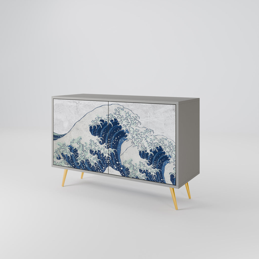 THE GREAT WAVE AT KANAGAWA Sideboard mit 2 Türen in Grau