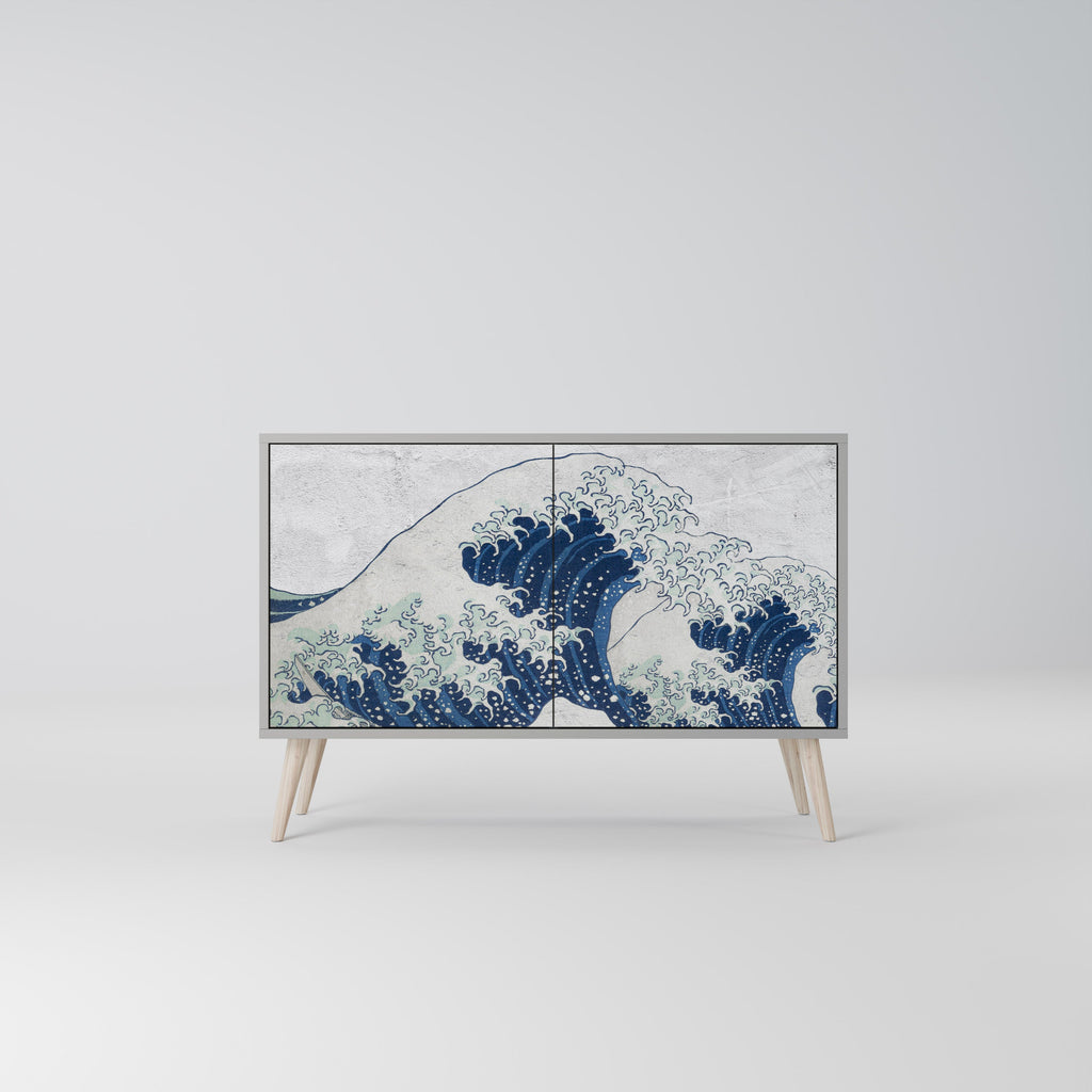 THE GREAT WAVE AT KANAGAWA Sideboard mit 2 Türen in Grau