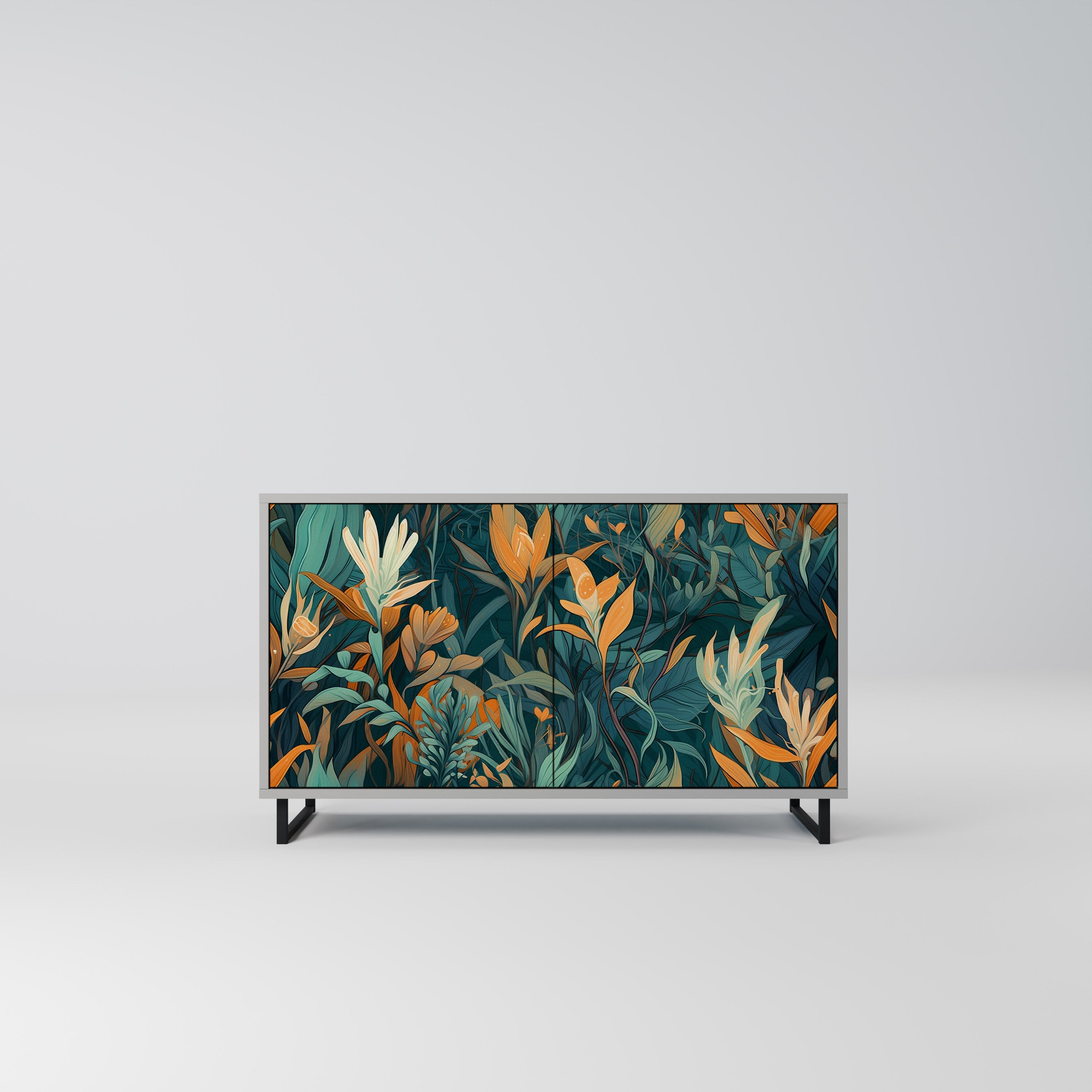 FLORAL SERENITY Sideboard mit 2 Türen in Grau