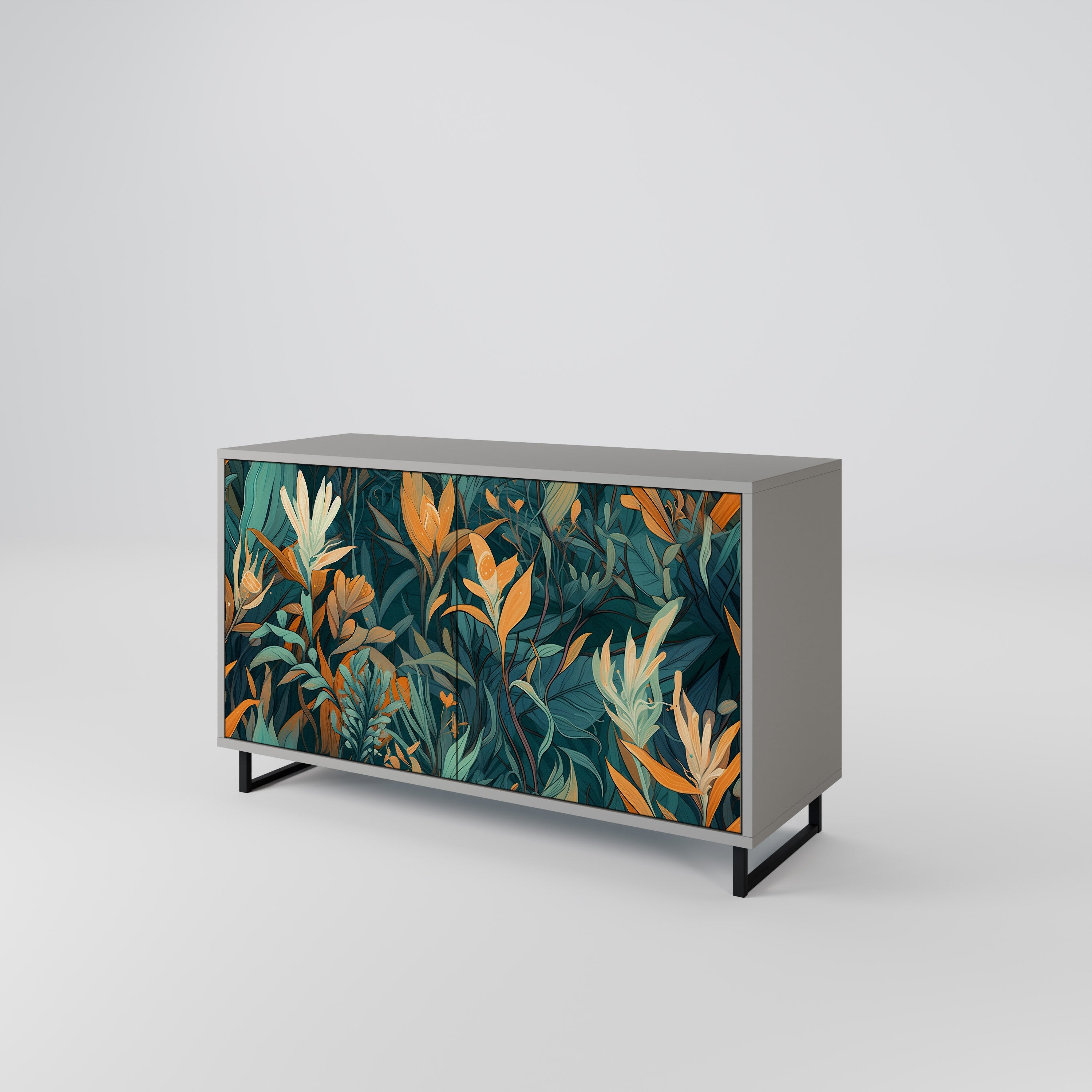 FLORAL SERENITY Sideboard mit 2 Türen in Grau