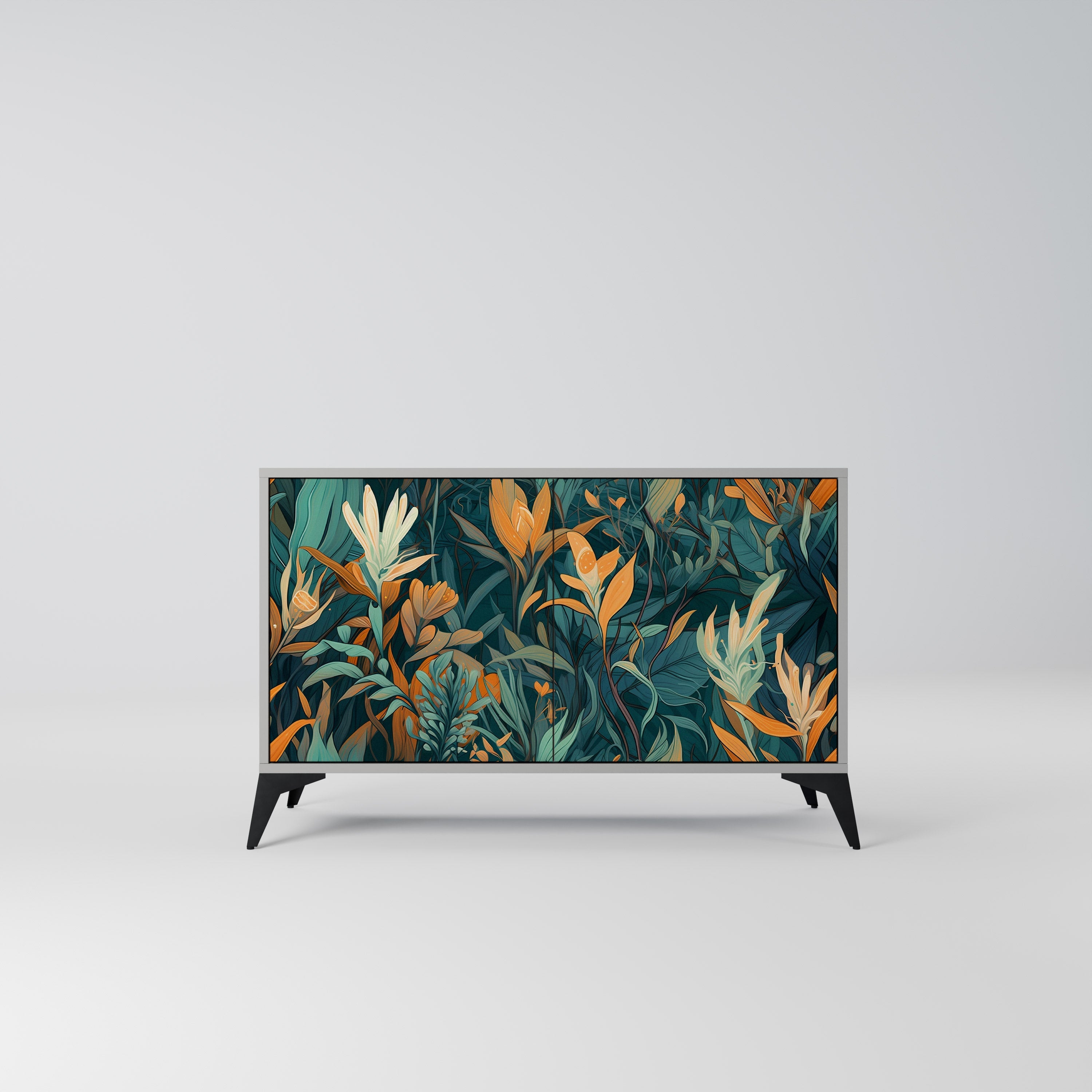 FLORAL SERENITY Sideboard mit 2 Türen in Grau
