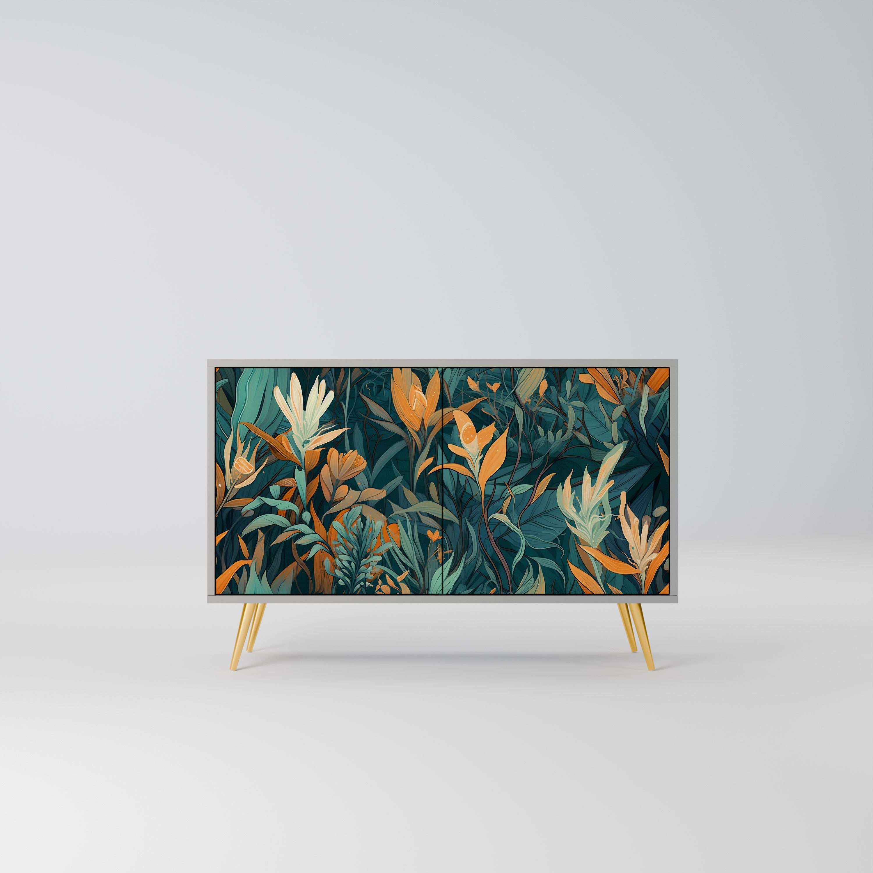 FLORAL SERENITY Sideboard mit 2 Türen in Grau