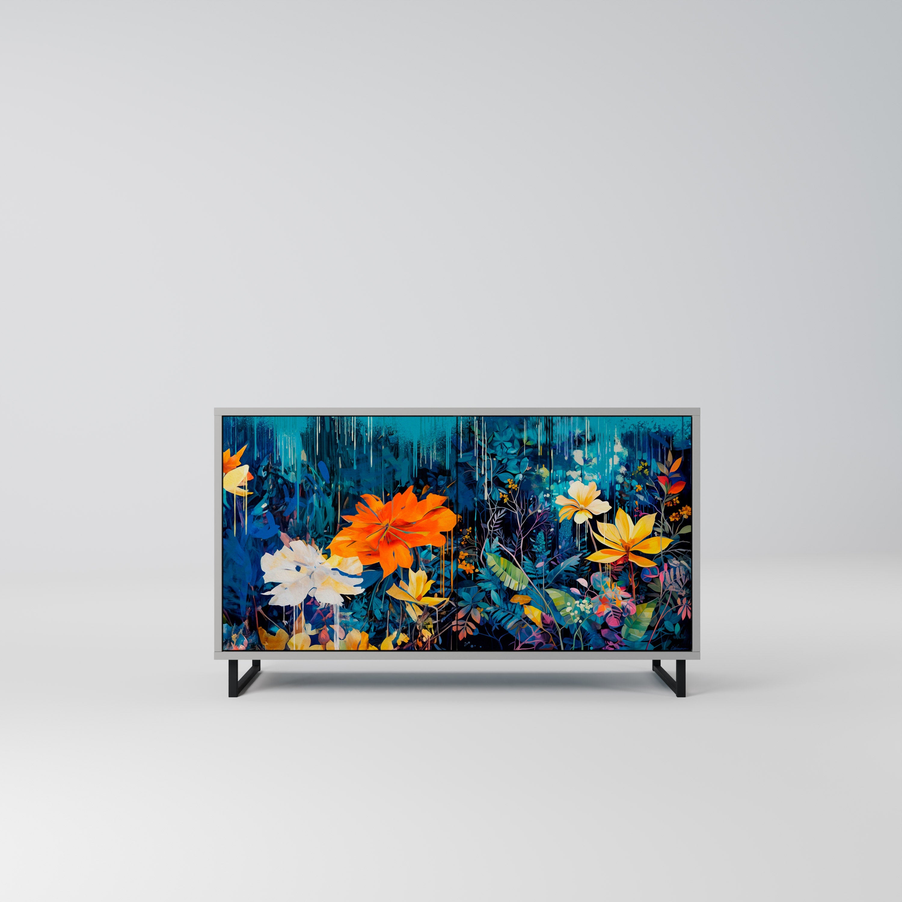 MIDNIGHT BLOSSOM Sideboard mit 2 Türen in Grau