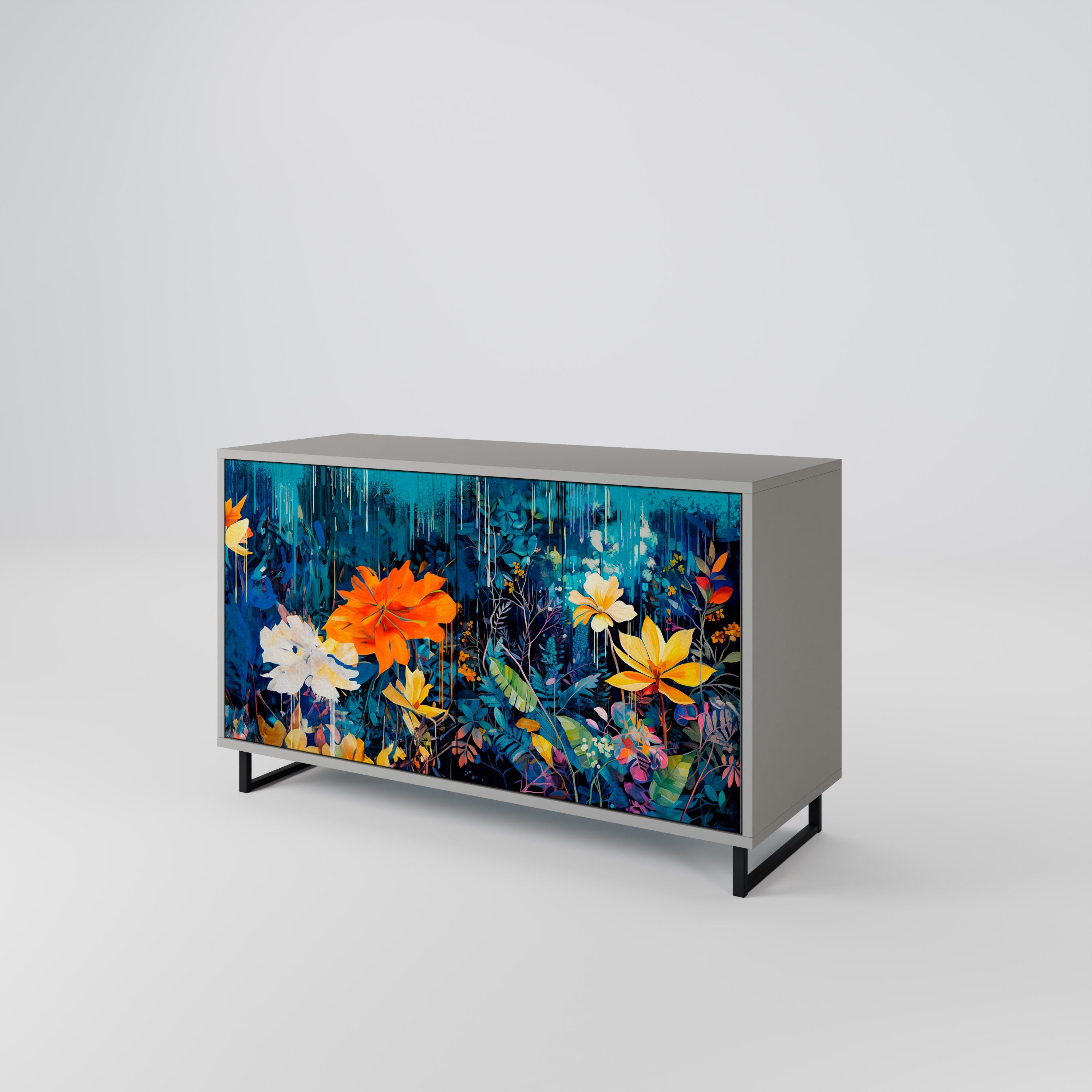 MIDNIGHT BLOSSOM Sideboard mit 2 Türen in Grau