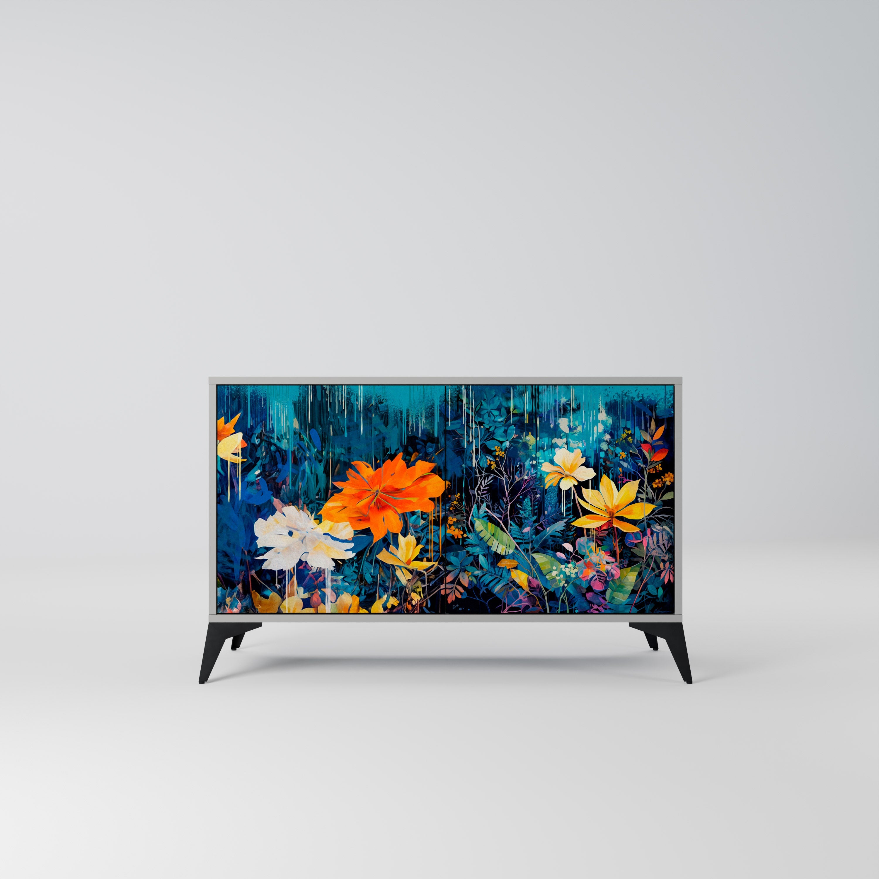 MIDNIGHT BLOSSOM Sideboard mit 2 Türen in Grau