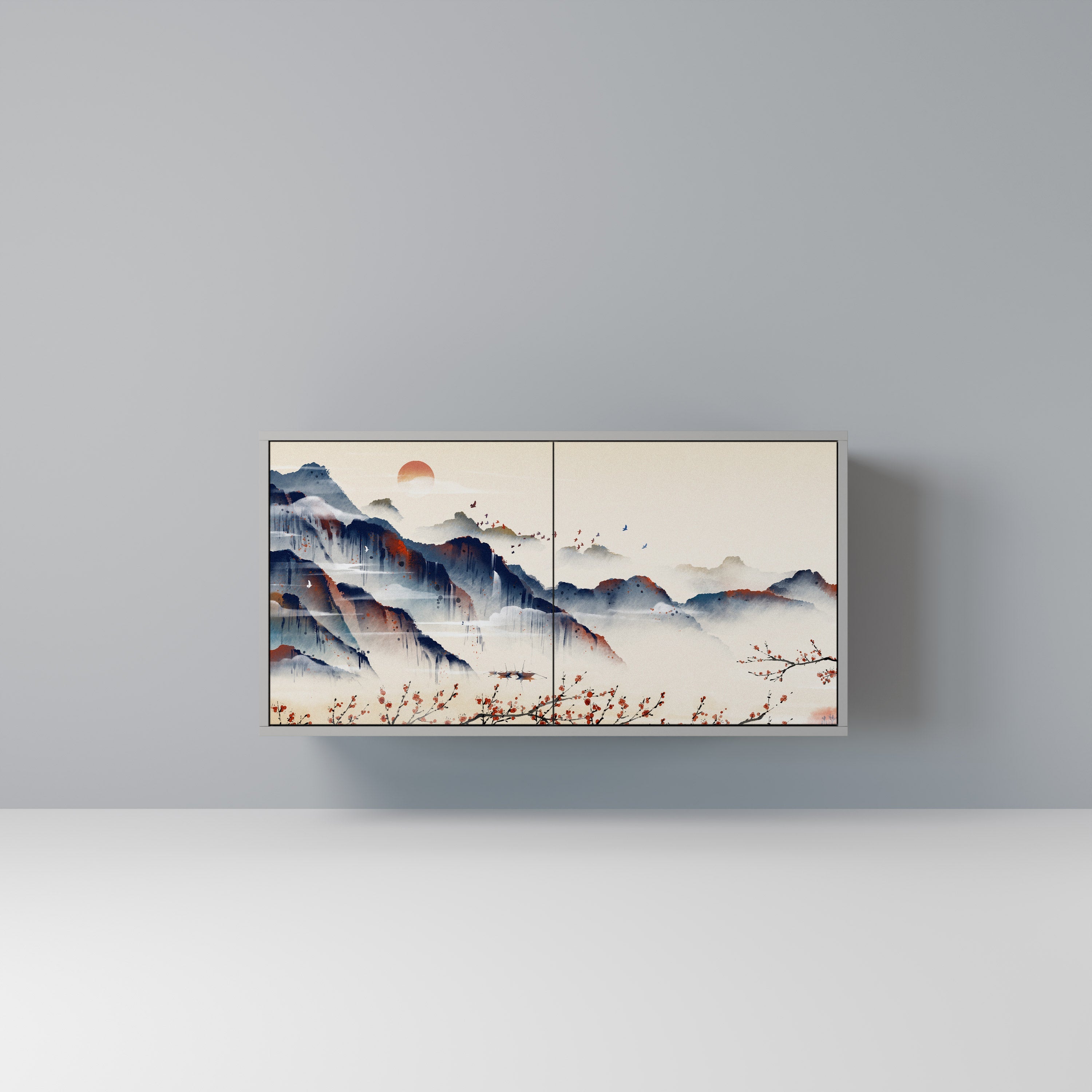 JAPANESE LANDSCAPE Sideboard mit 2 Türen in Grau