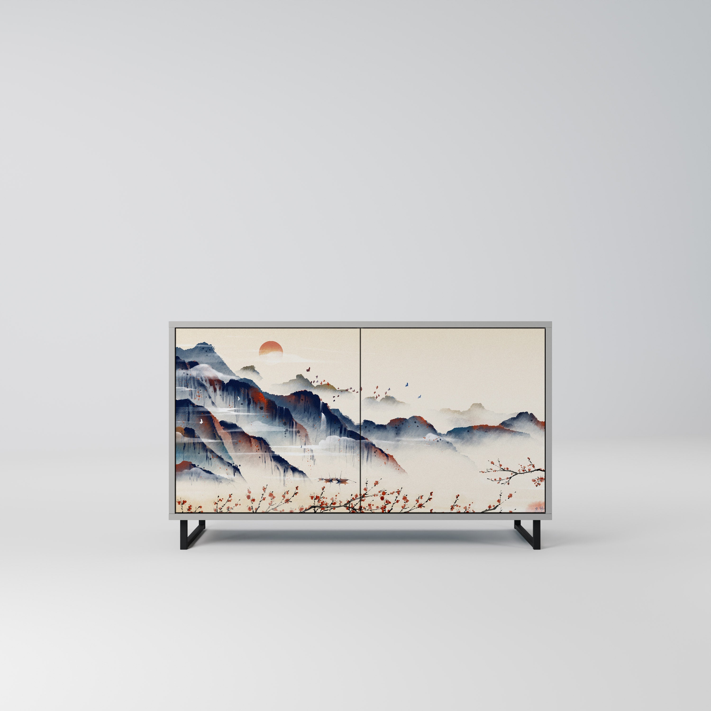 JAPANESE LANDSCAPE Sideboard mit 2 Türen in Grau