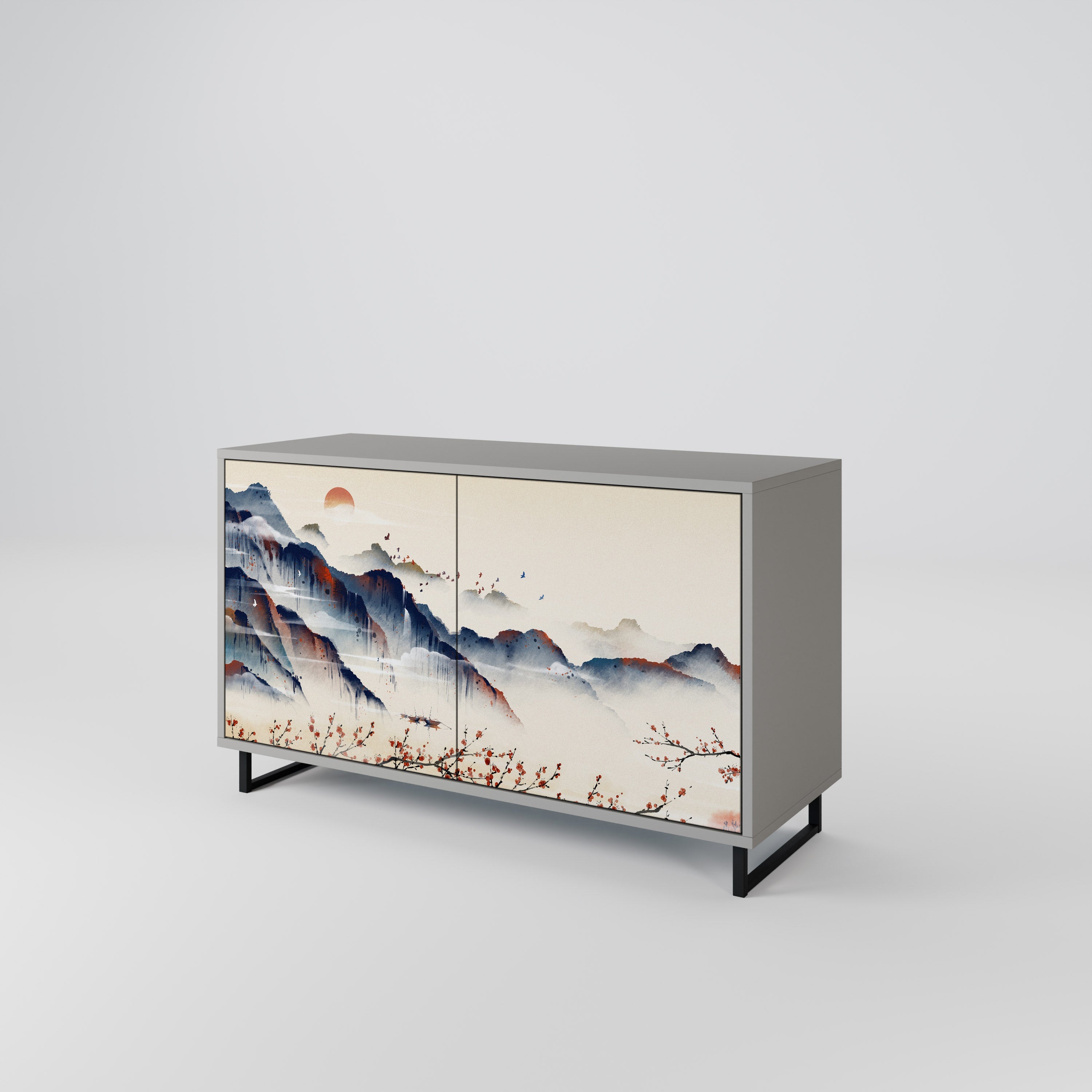 JAPANESE LANDSCAPE Sideboard mit 2 Türen in Grau