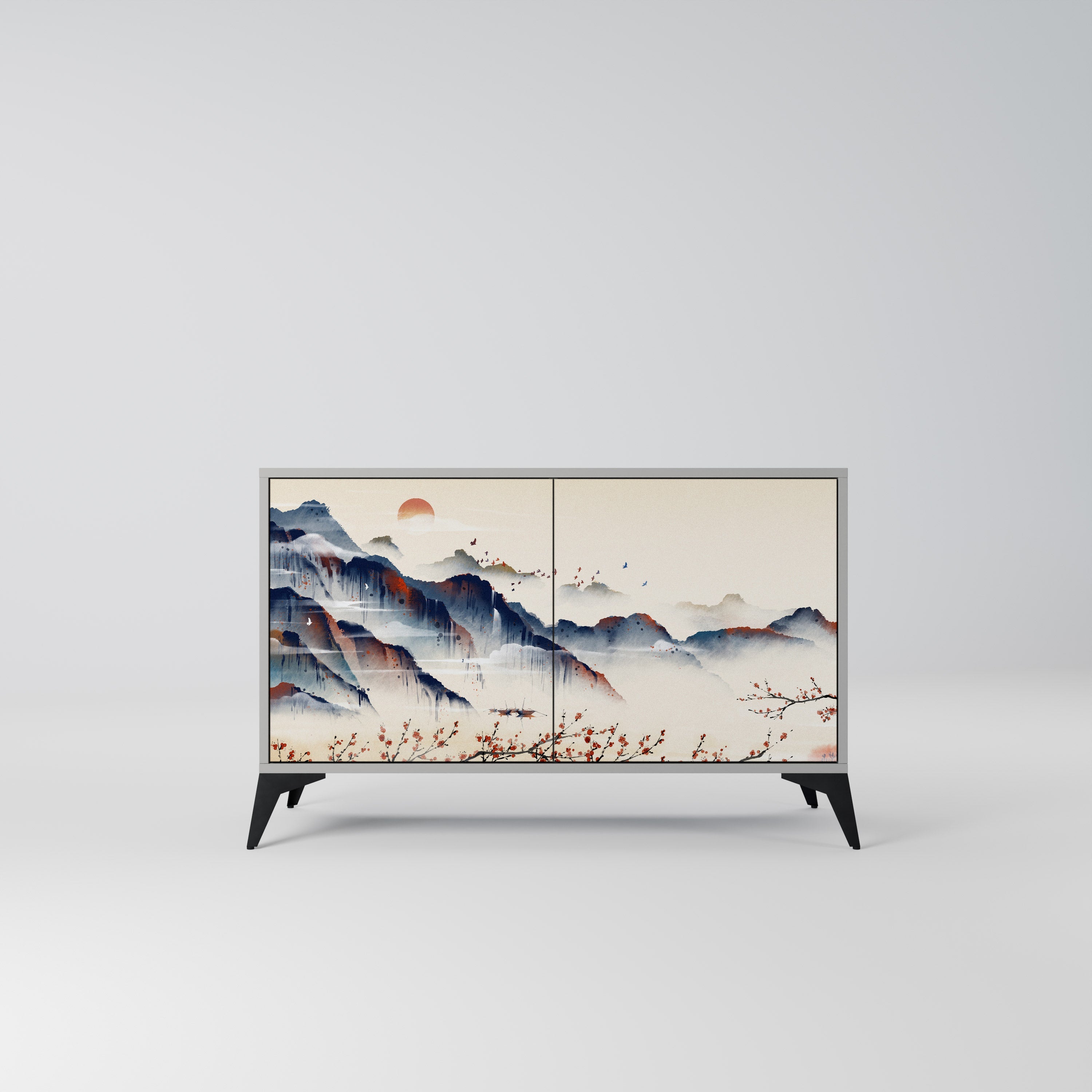 JAPANESE LANDSCAPE Sideboard mit 2 Türen in Grau