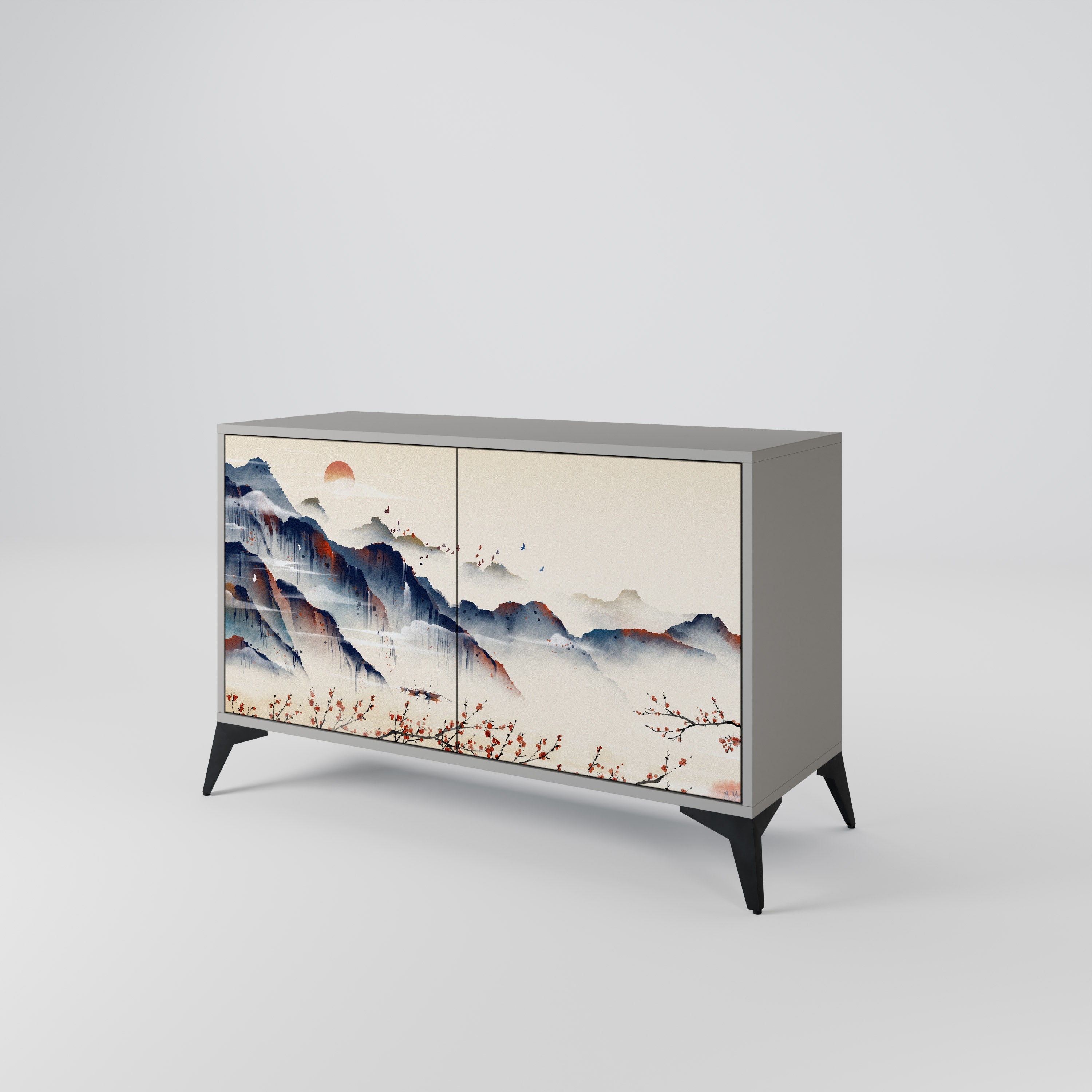 JAPANESE LANDSCAPE Sideboard mit 2 Türen in Grau