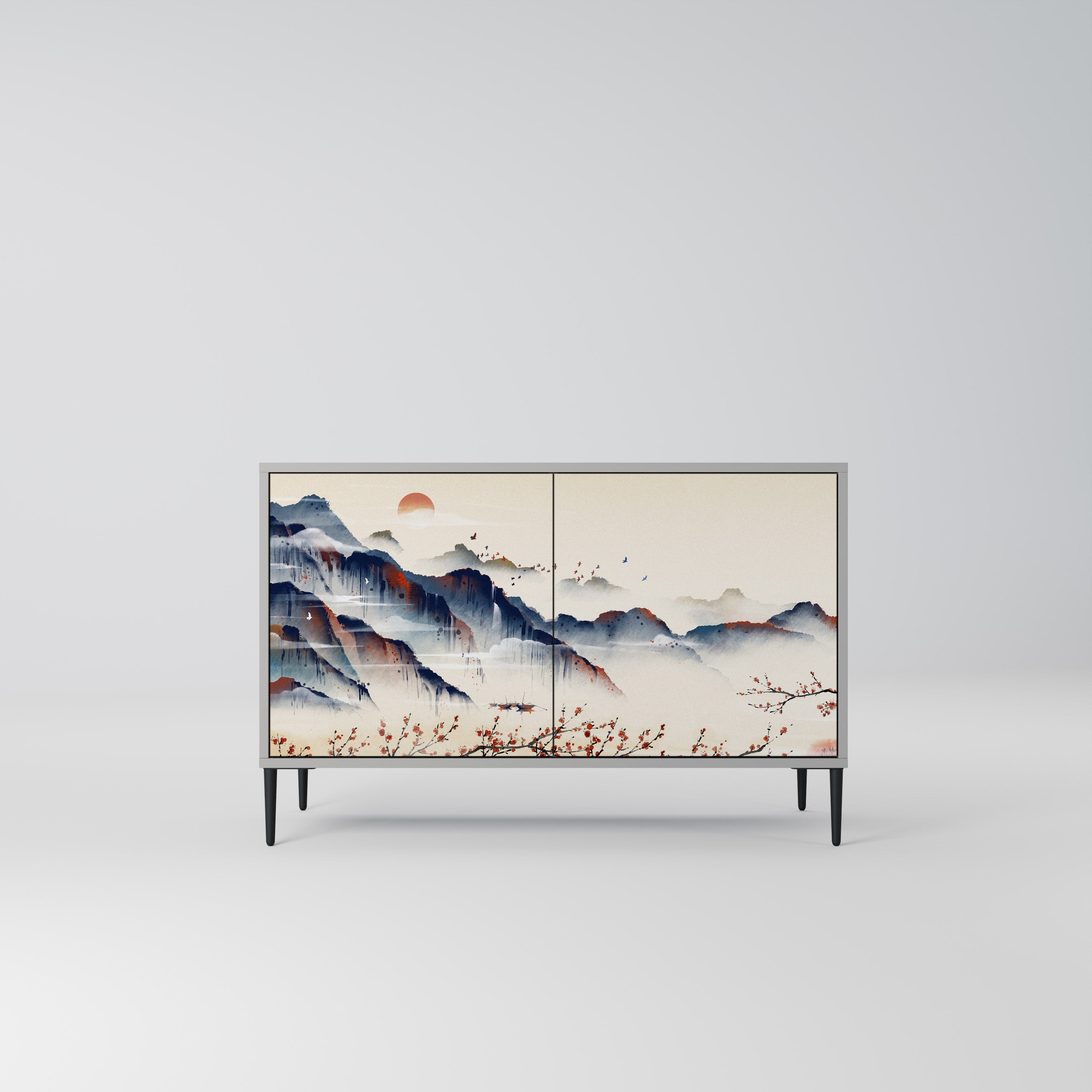 JAPANESE LANDSCAPE Sideboard mit 2 Türen in Grau