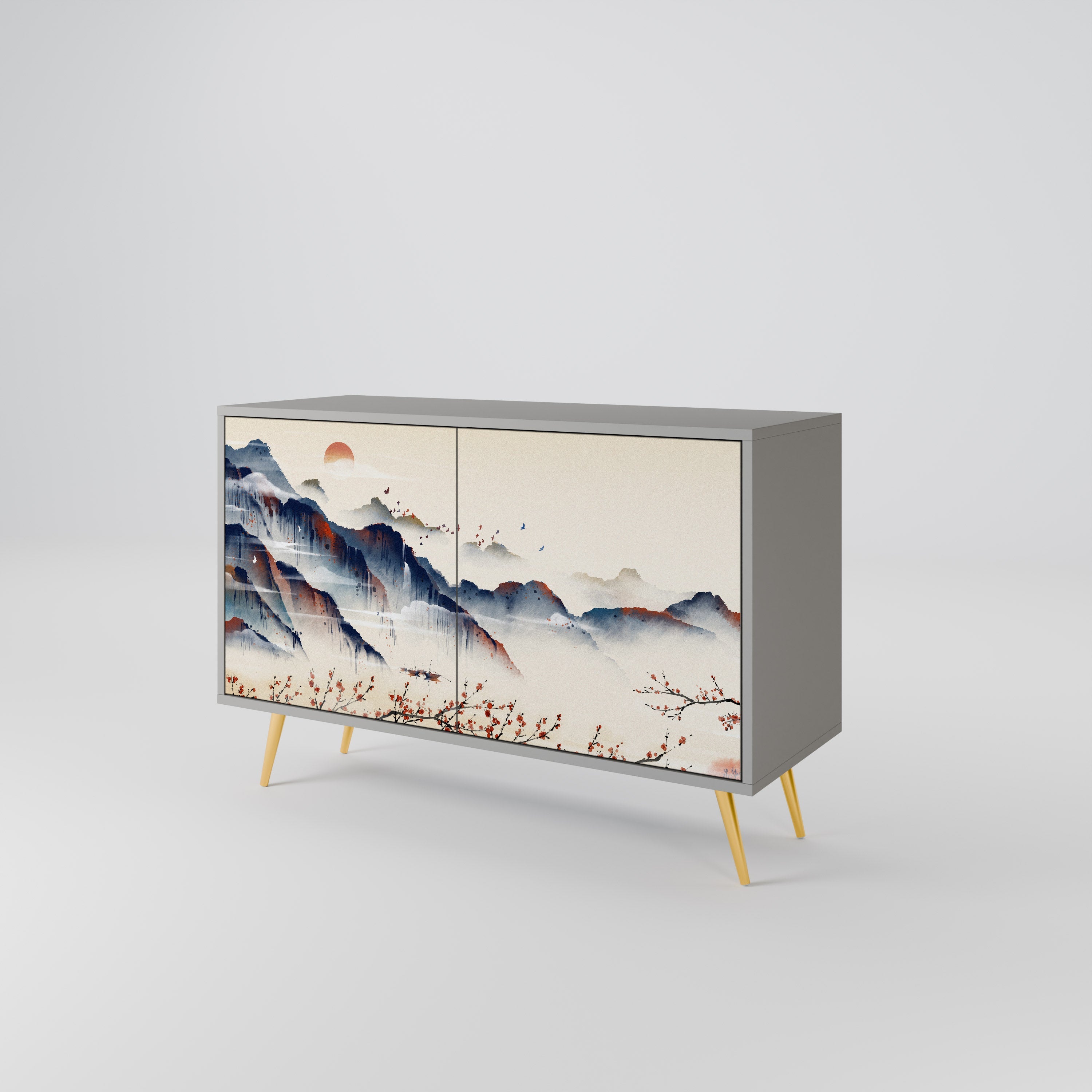JAPANESE LANDSCAPE Sideboard mit 2 Türen in Grau