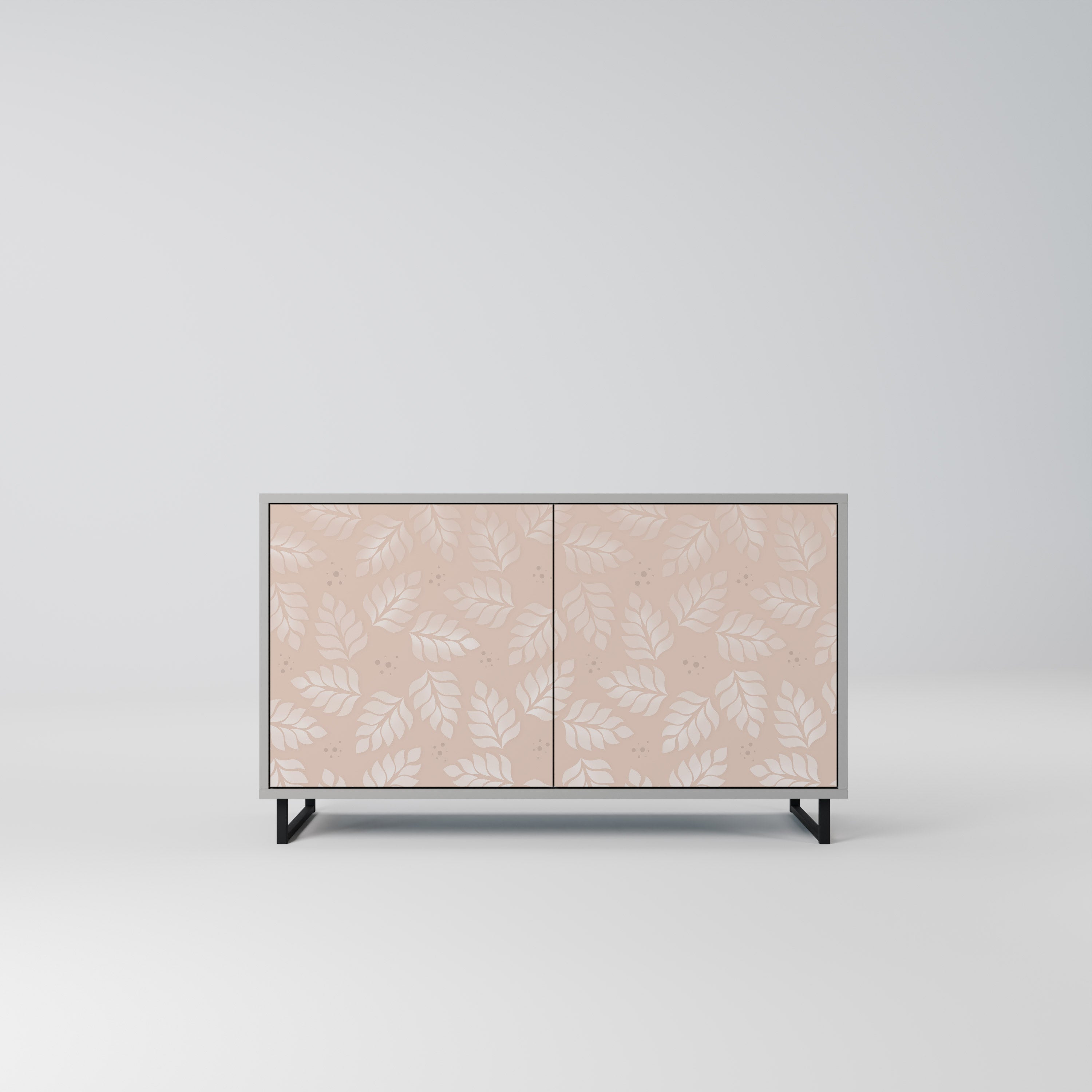 LEAVES ON BEIGE Sideboard mit 2 Türen in Grau