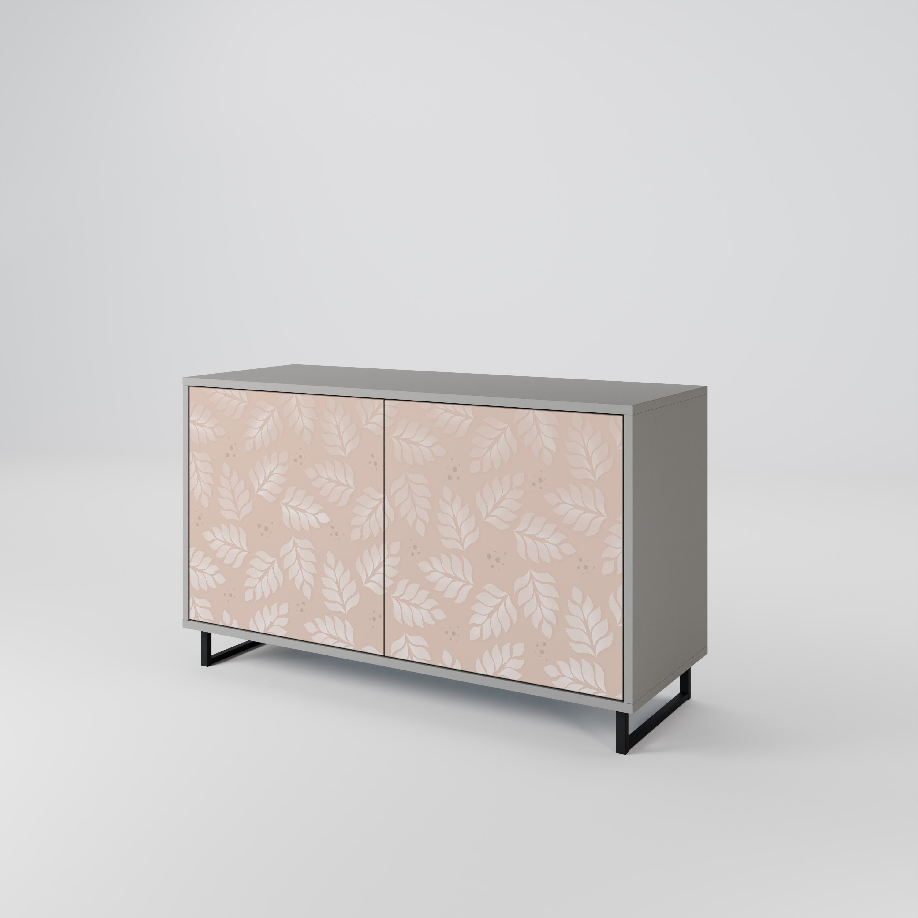 LEAVES ON BEIGE Sideboard mit 2 Türen in Grau