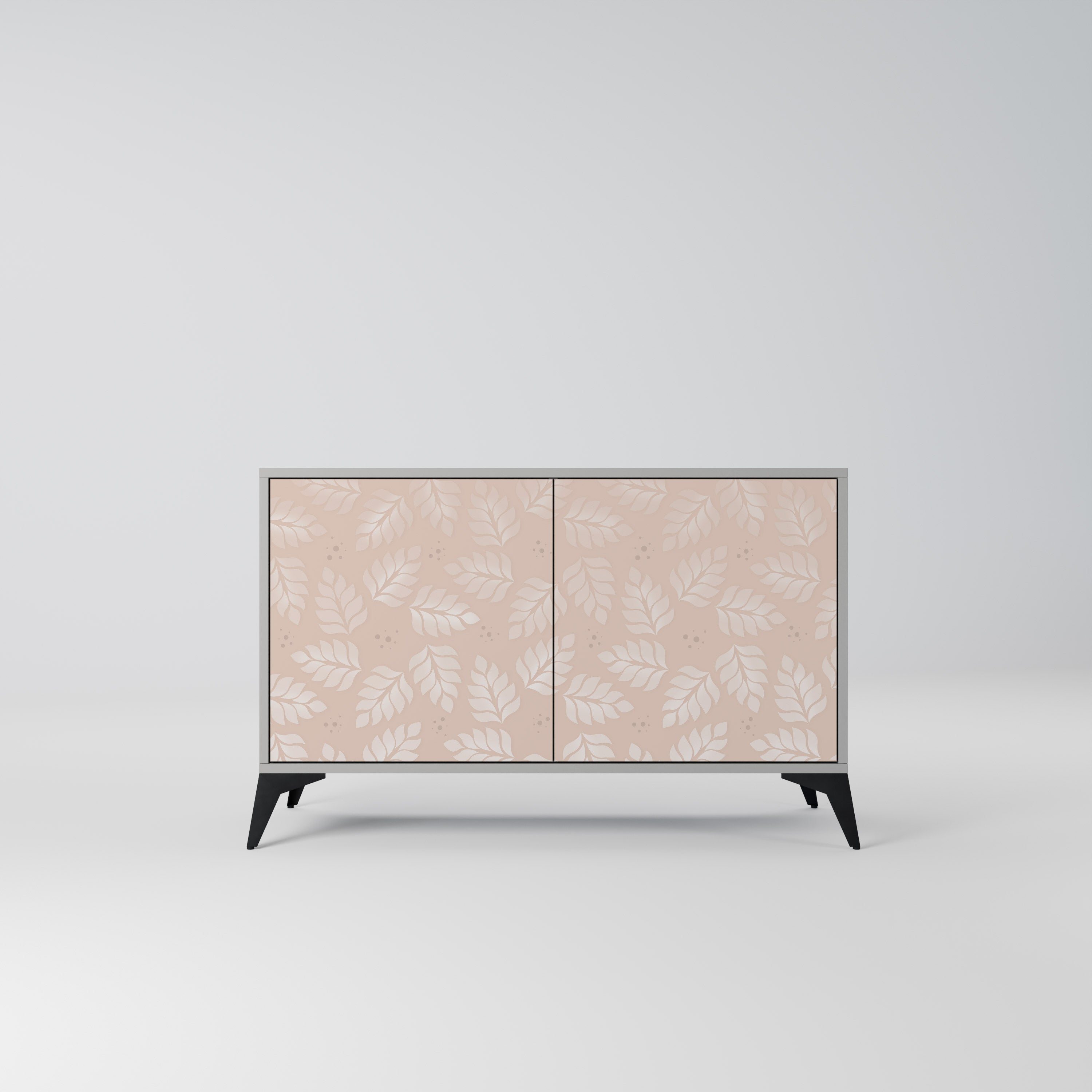 LEAVES ON BEIGE Sideboard mit 2 Türen in Grau