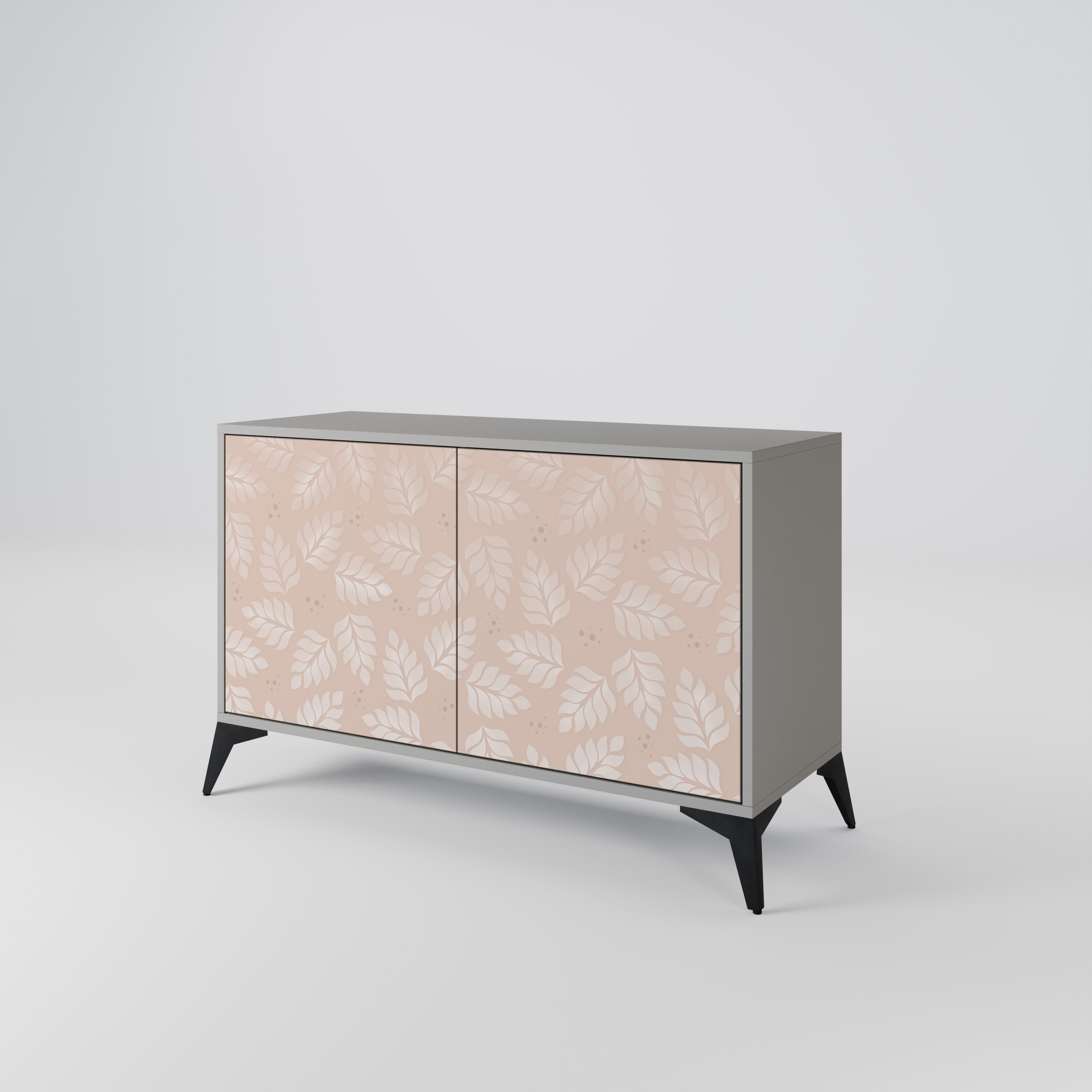 LEAVES ON BEIGE Sideboard mit 2 Türen in Grau