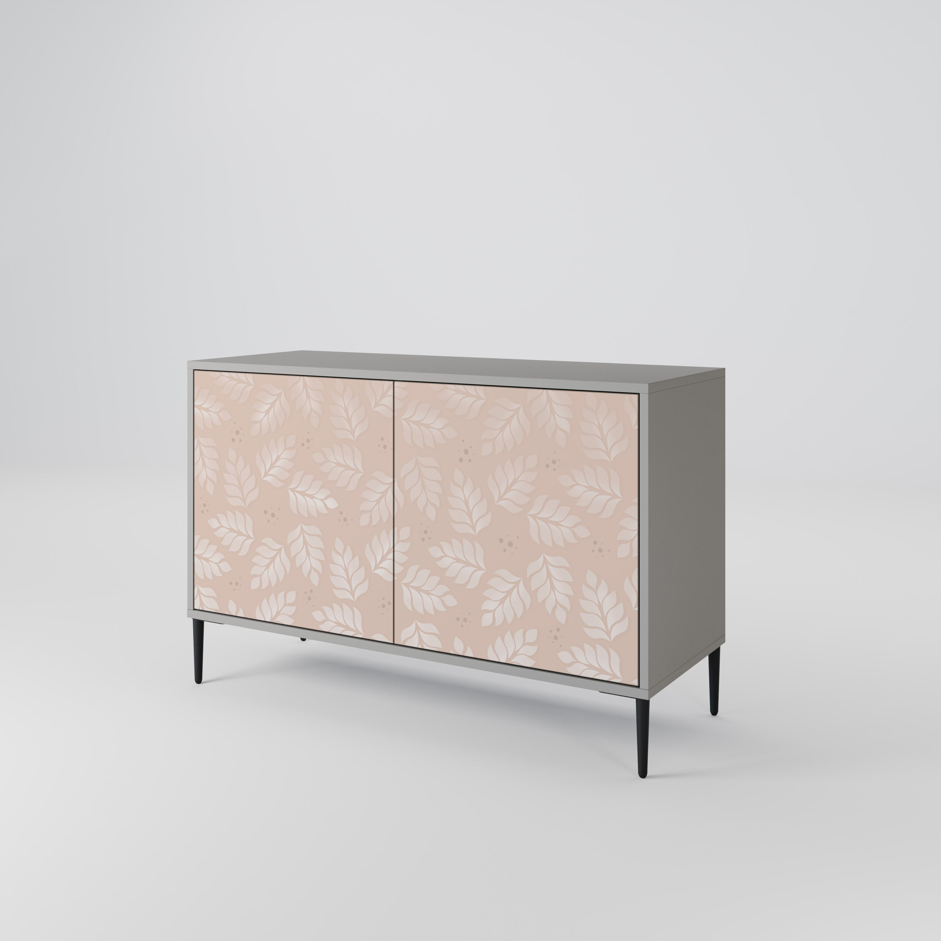 LEAVES ON BEIGE Sideboard mit 2 Türen in Grau