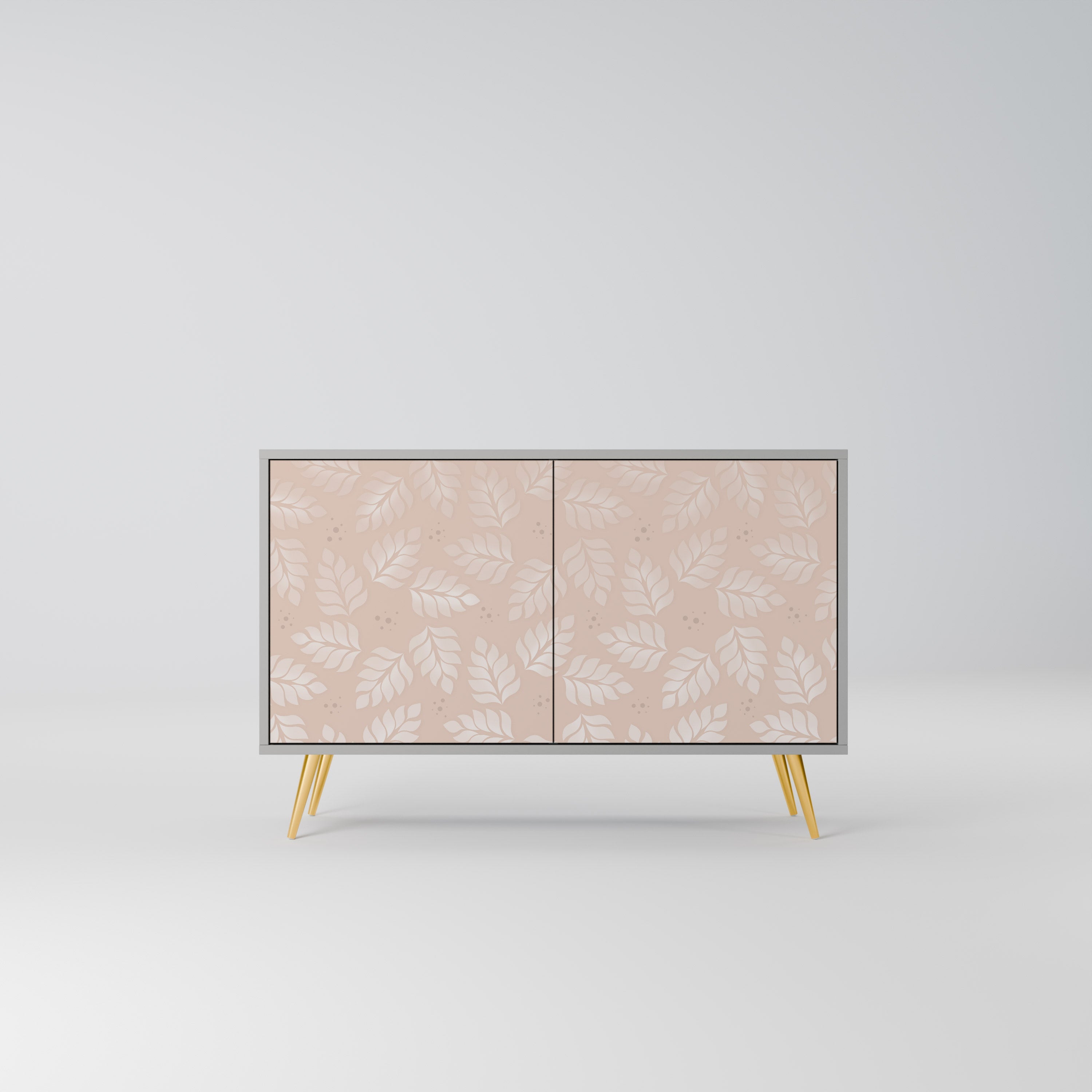LEAVES ON BEIGE Sideboard mit 2 Türen in Grau