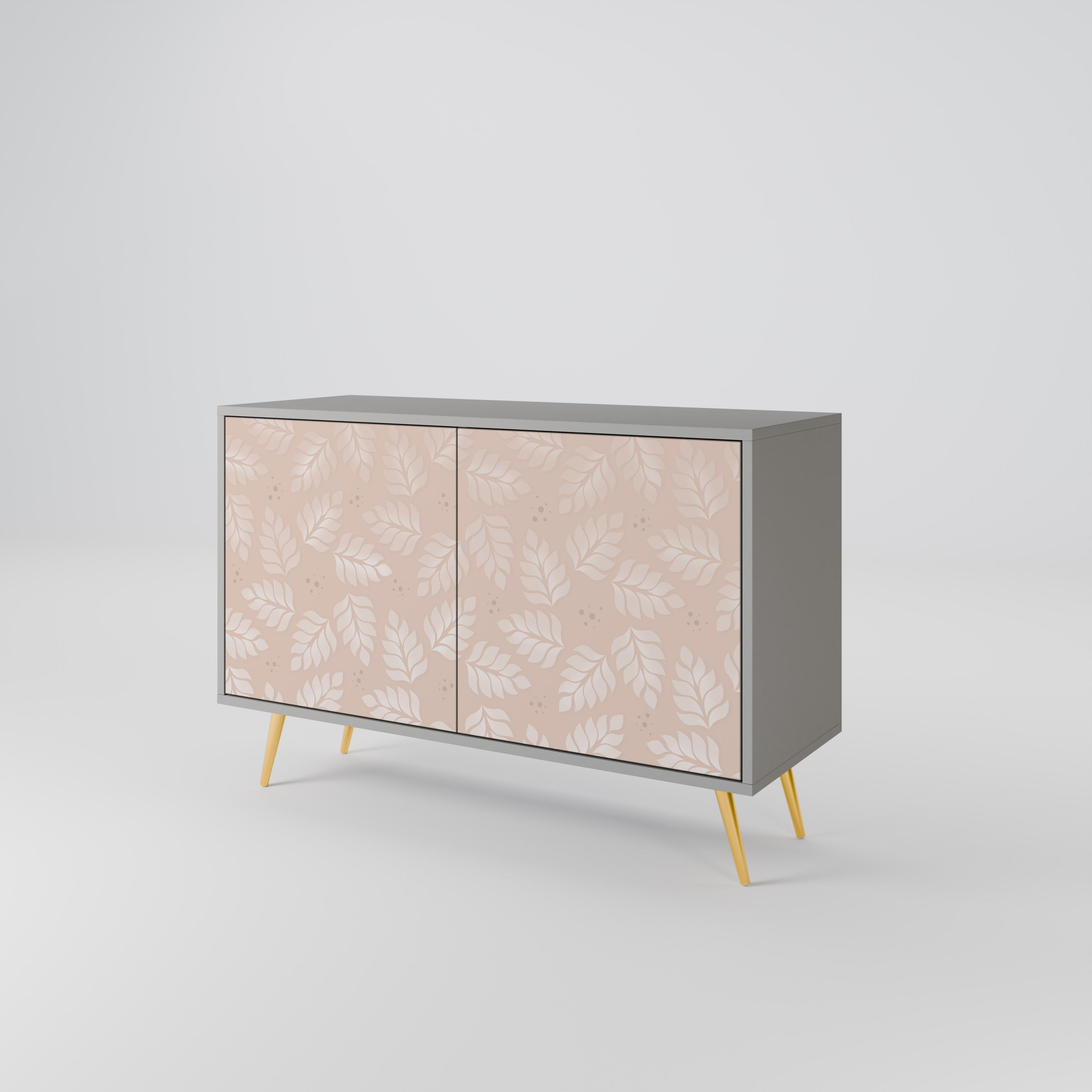 LEAVES ON BEIGE Sideboard mit 2 Türen in Grau