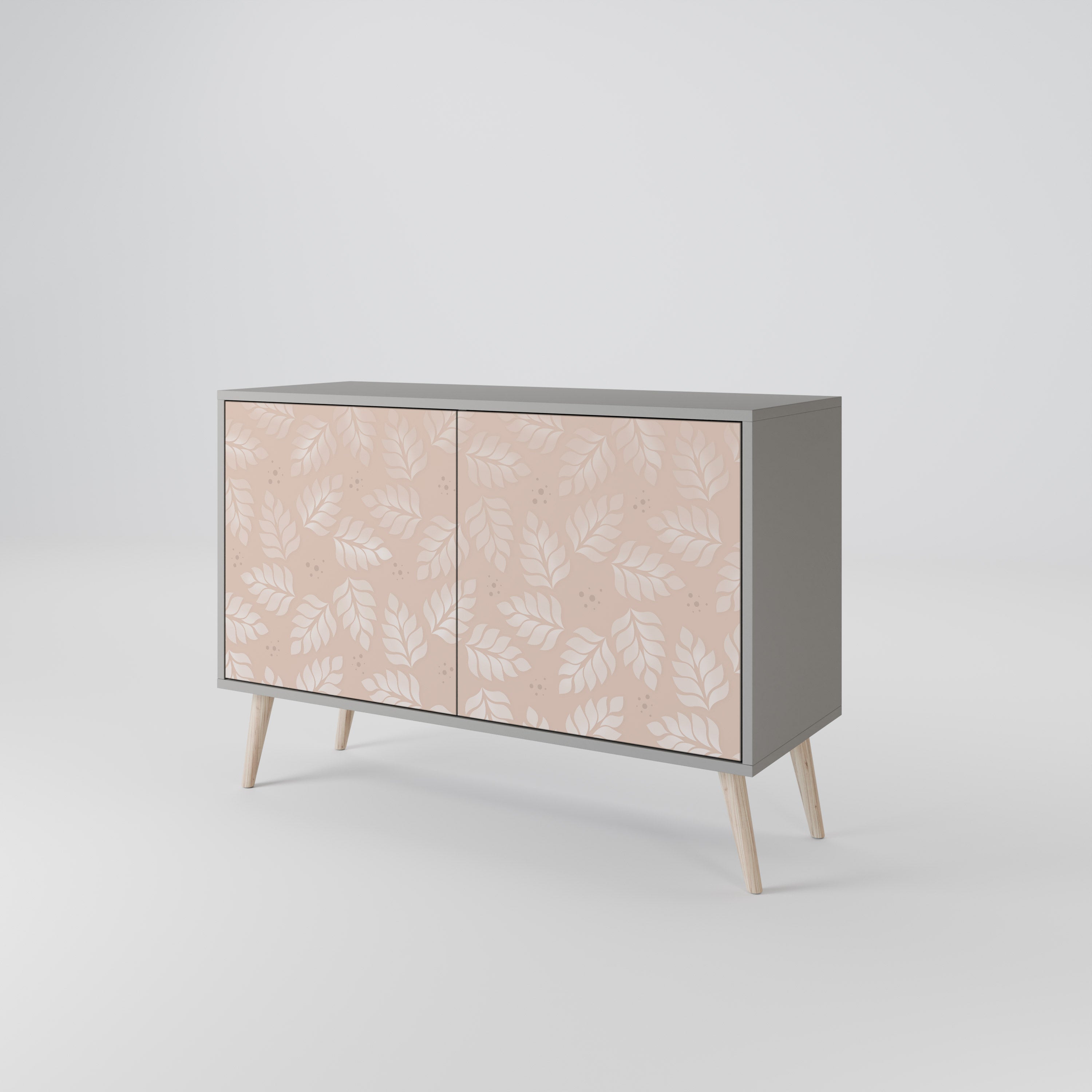 LEAVES ON BEIGE Sideboard mit 2 Türen in Grau