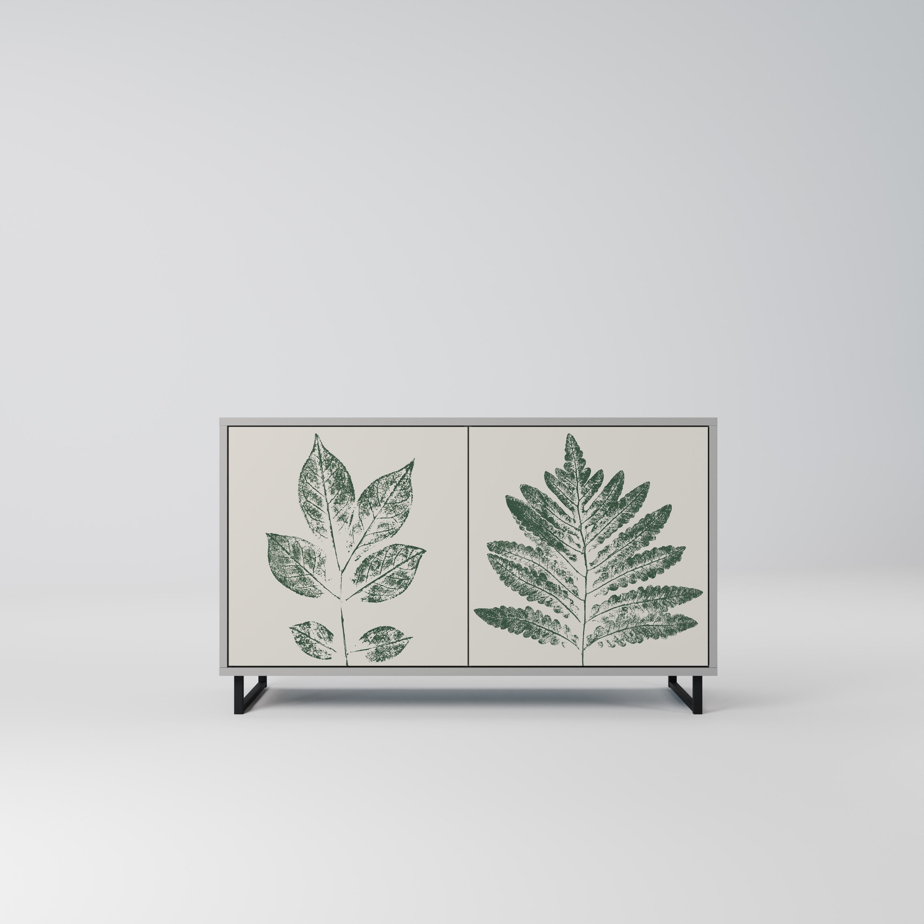 GREEN LEAFY STAMPS Sideboard mit 2 Türen in Grau