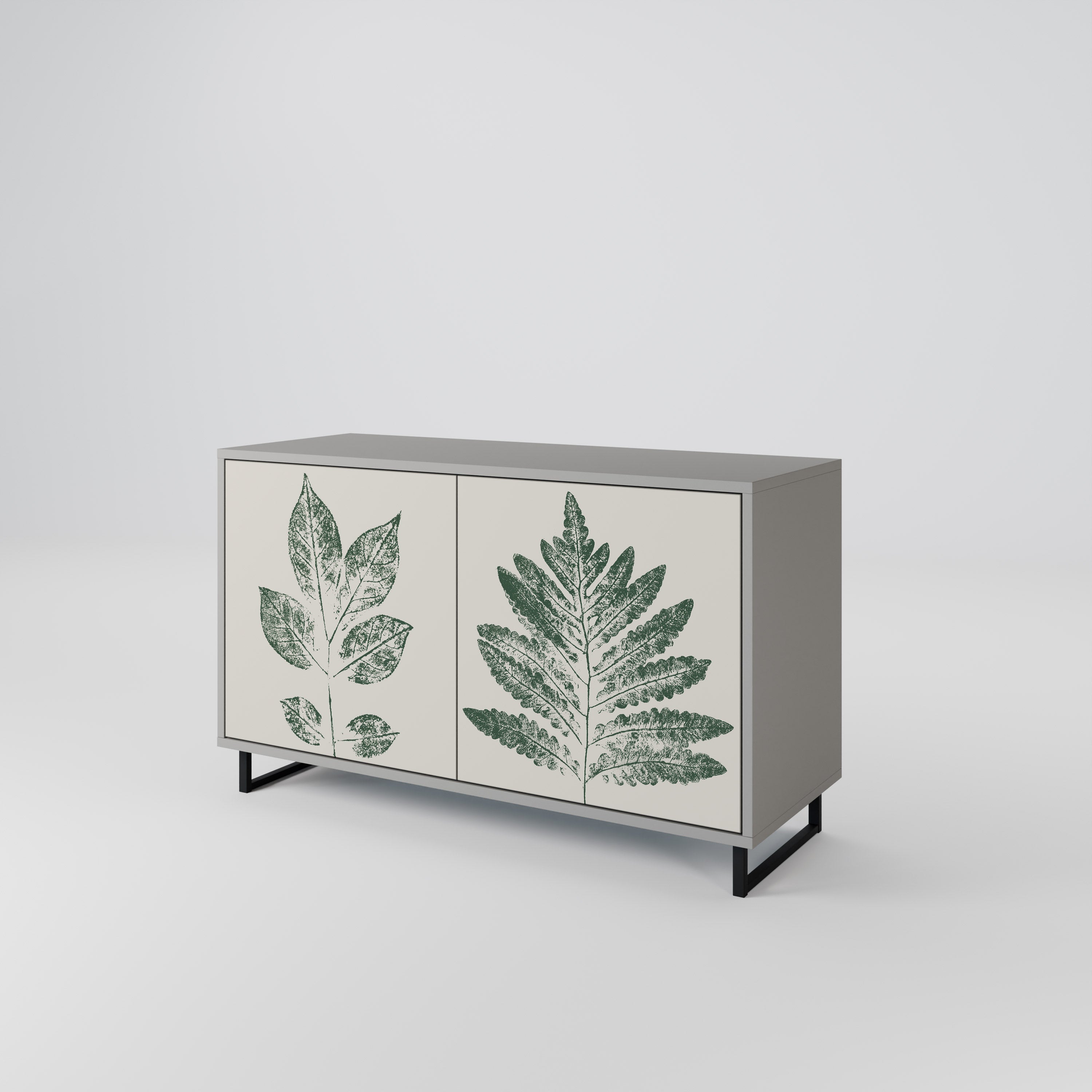 GREEN LEAFY STAMPS Sideboard mit 2 Türen in Grau