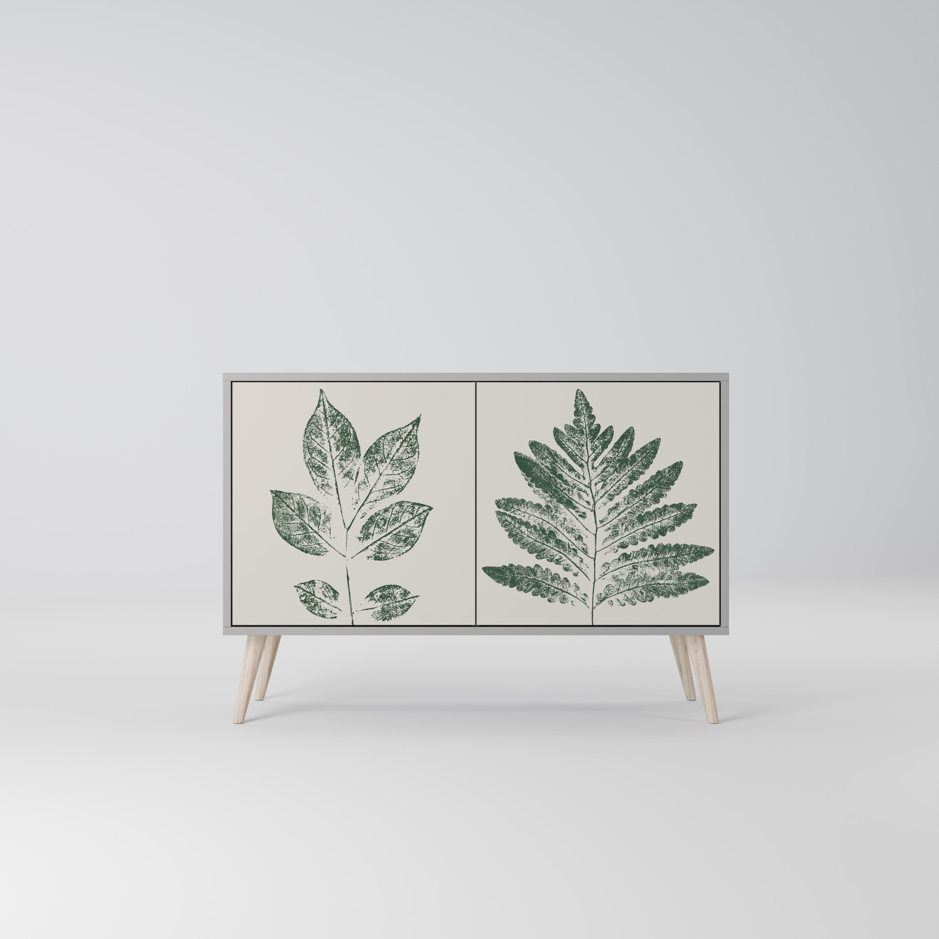 GREEN LEAFY STAMPS Sideboard mit 2 Türen in Grau