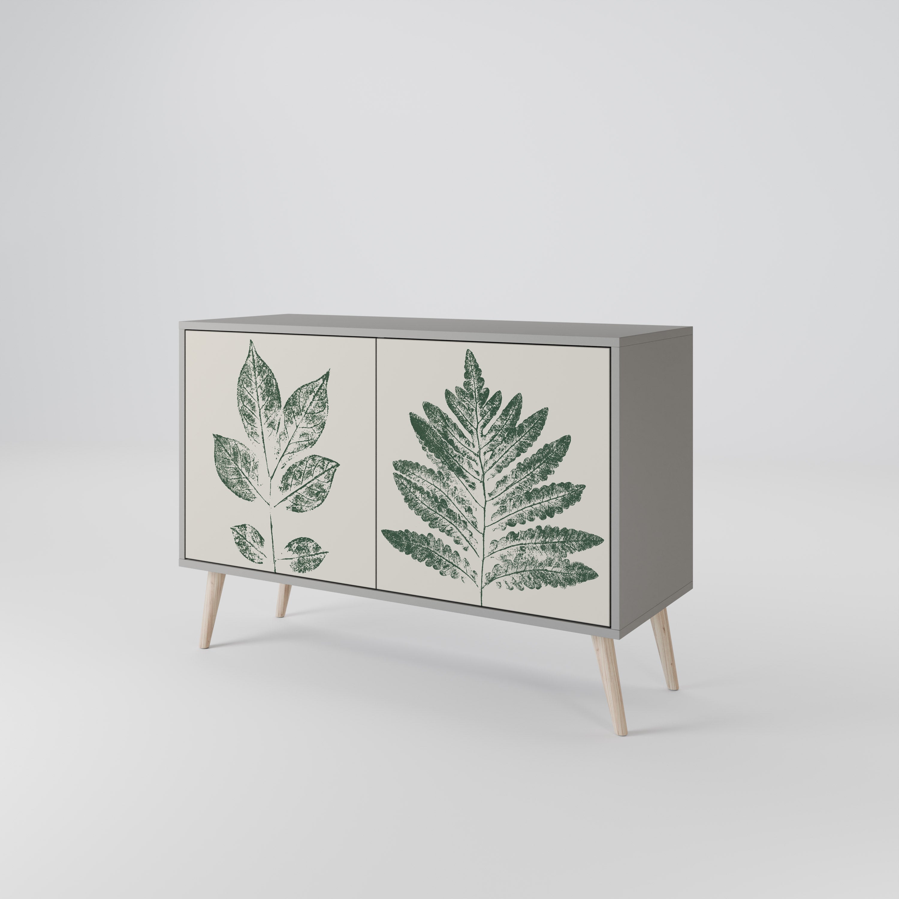GREEN LEAFY STAMPS Sideboard mit 2 Türen in Grau
