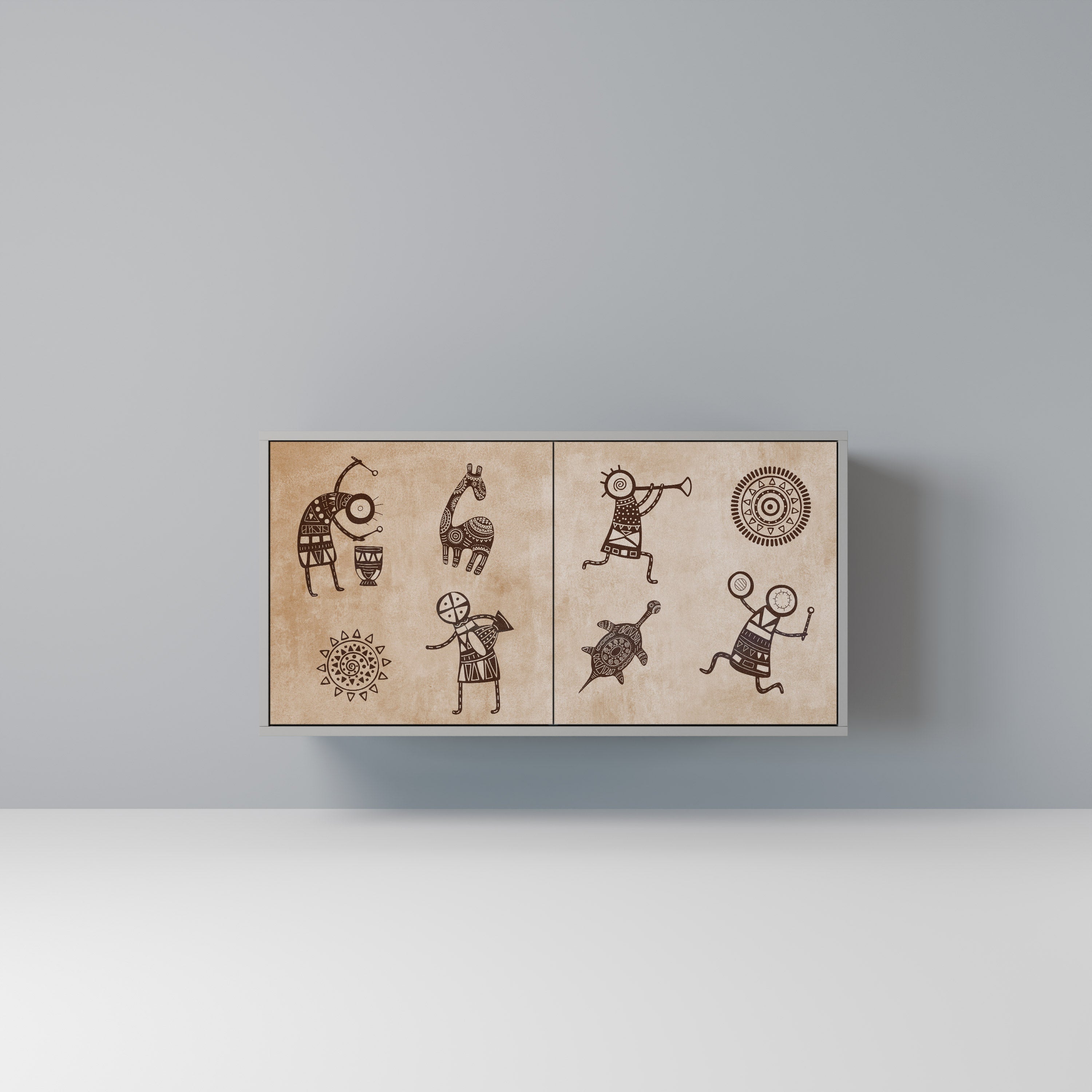 AFRICAN STYLE 2-Door Sideboard in Grey Finish