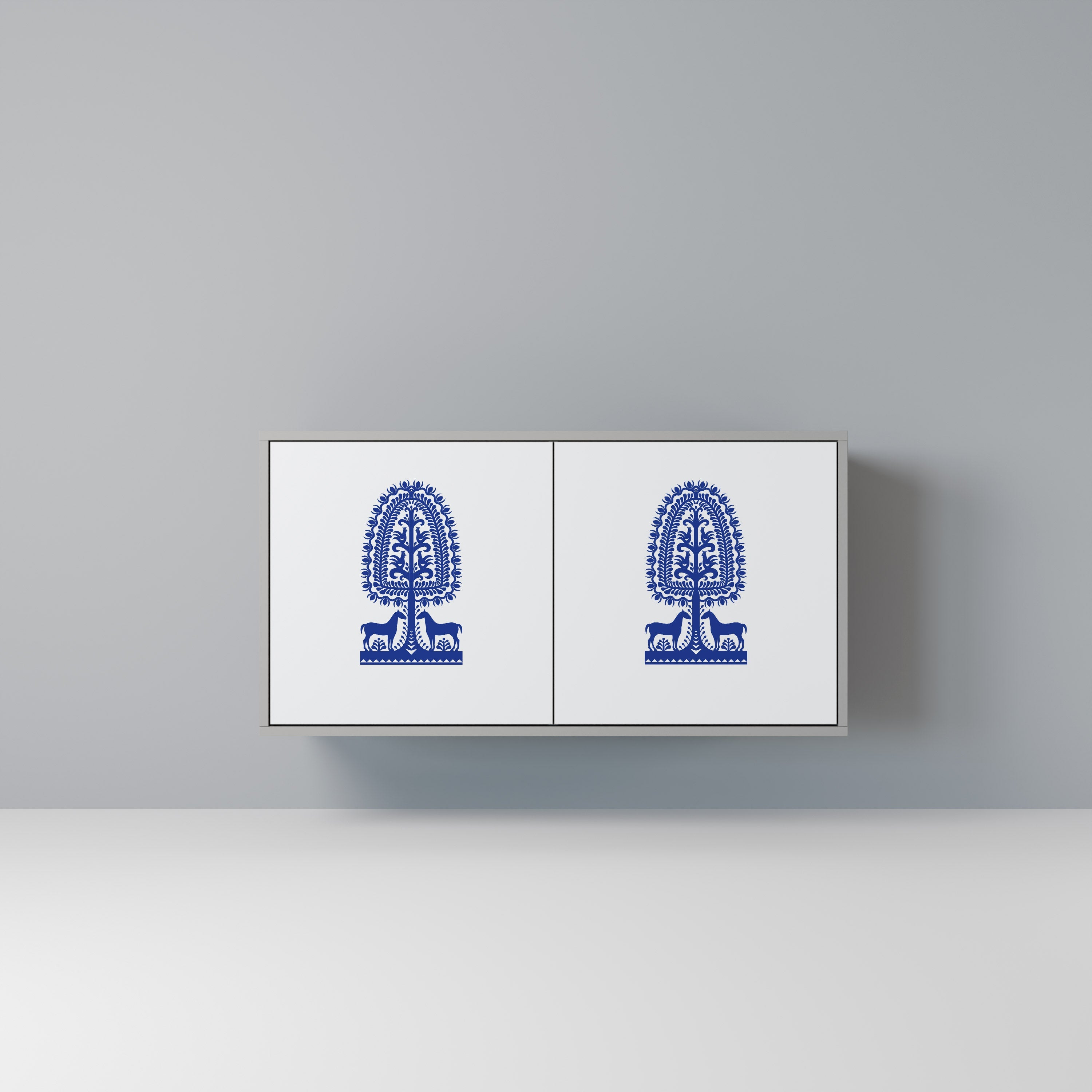 POLISH FOLK ART Sideboard mit 2 Türen in Grau