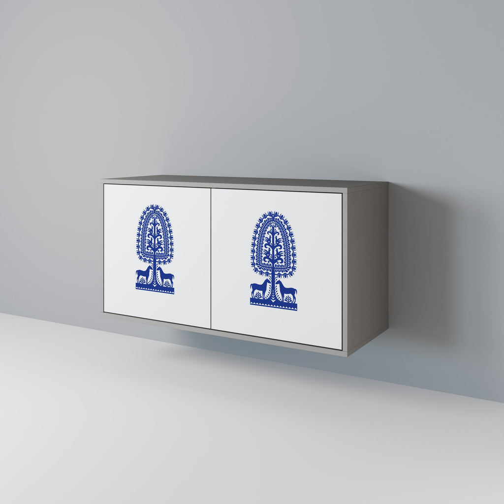 POLISH FOLK ART Sideboard mit 2 Türen in Grau