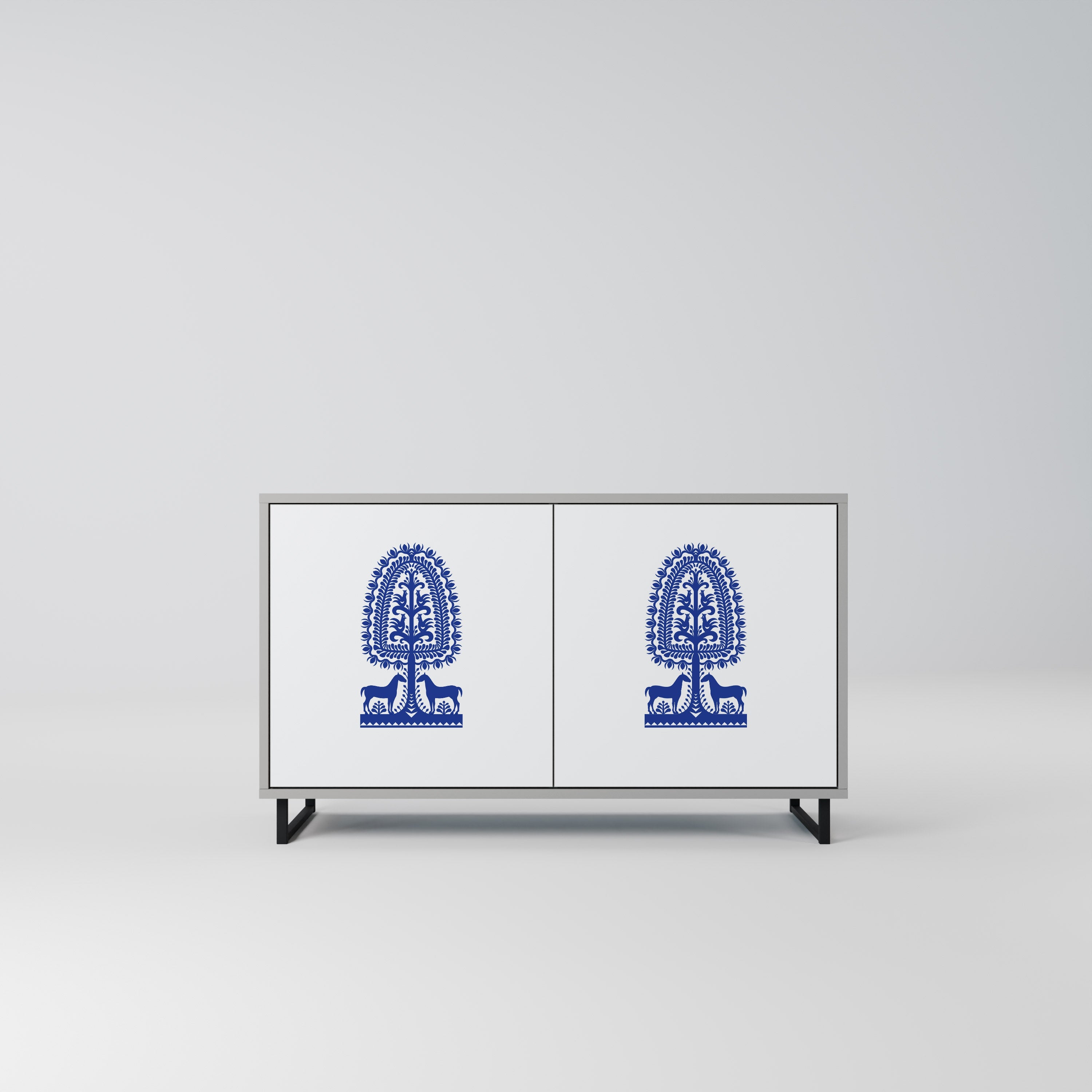 POLISH FOLK ART Sideboard mit 2 Türen in Grau