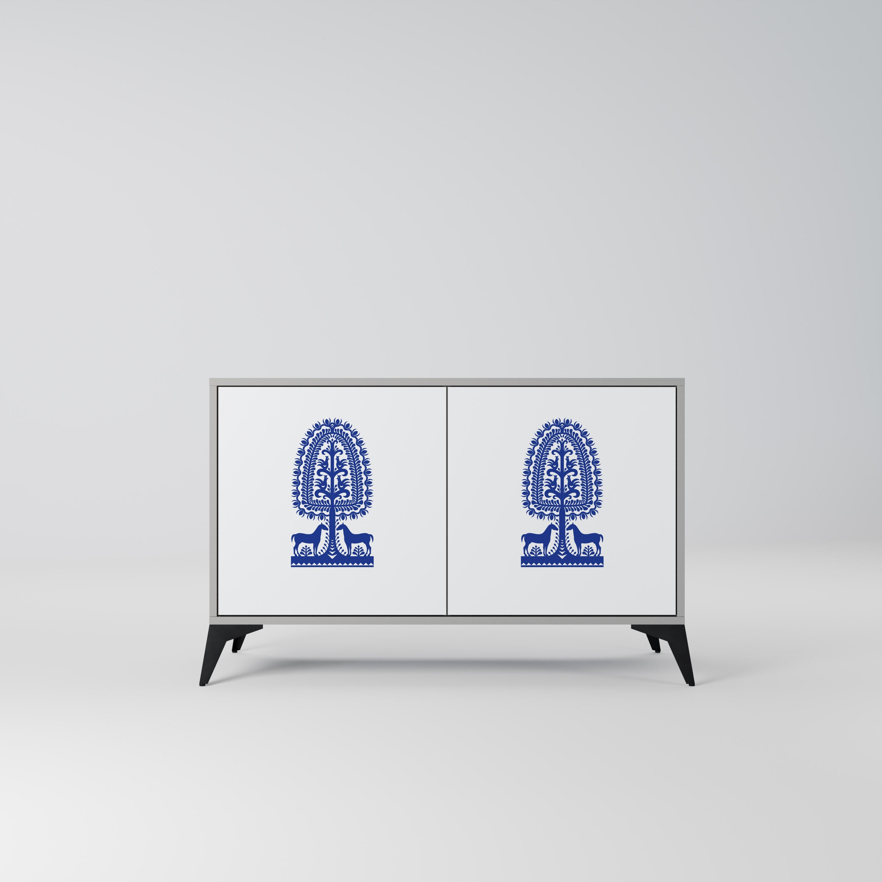 POLISH FOLK ART Sideboard mit 2 Türen in Grau