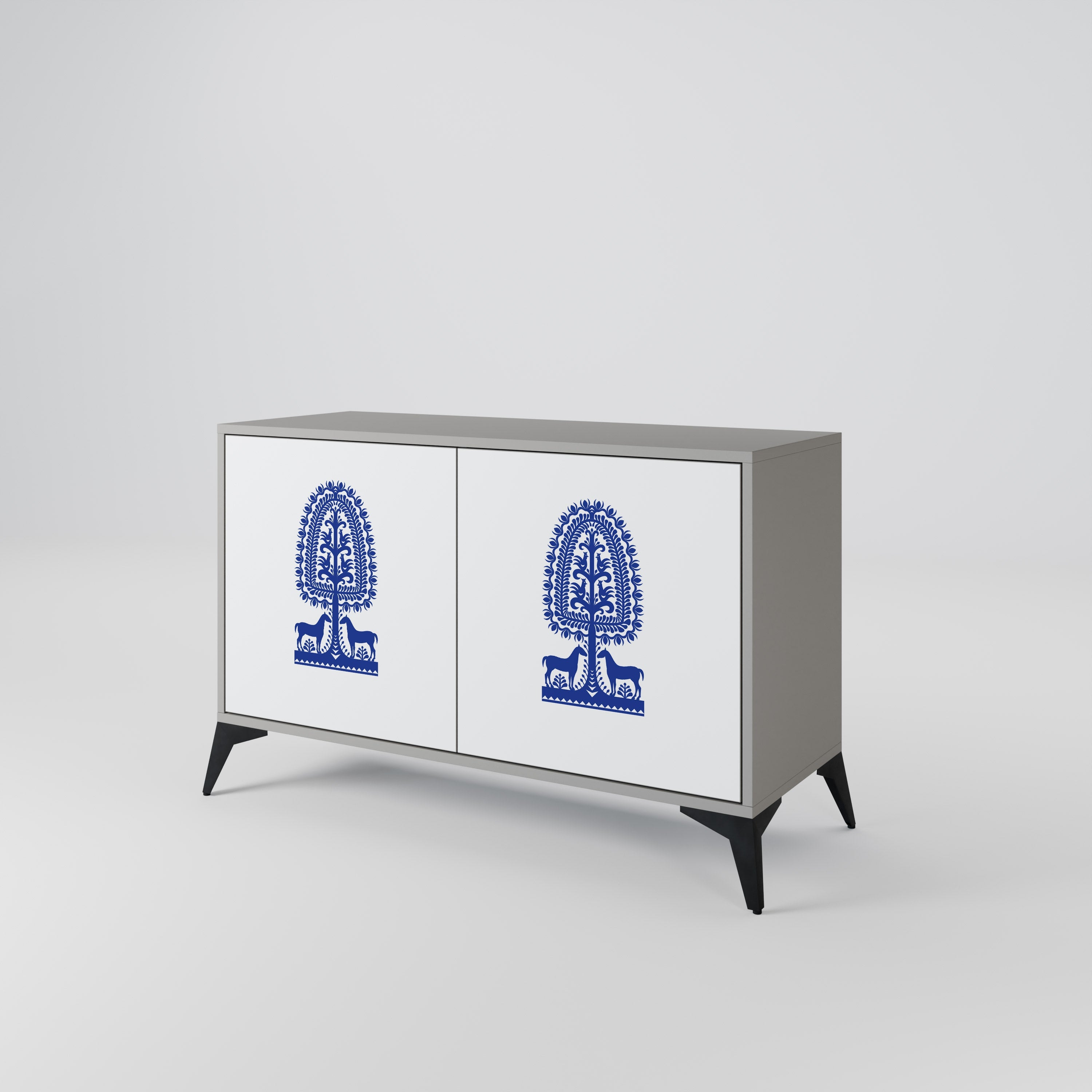 POLISH FOLK ART Sideboard mit 2 Türen in Grau