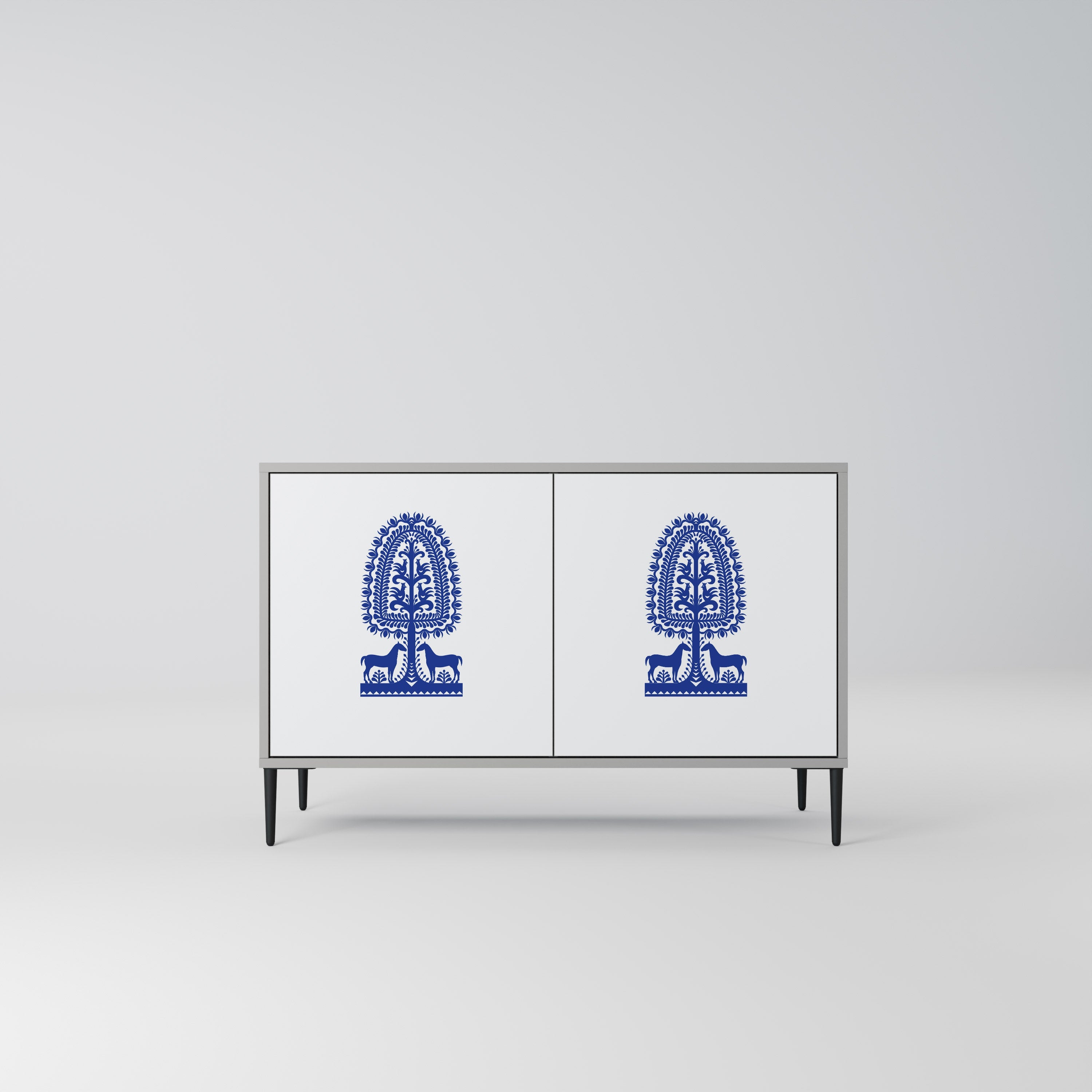 POLISH FOLK ART Sideboard mit 2 Türen in Grau