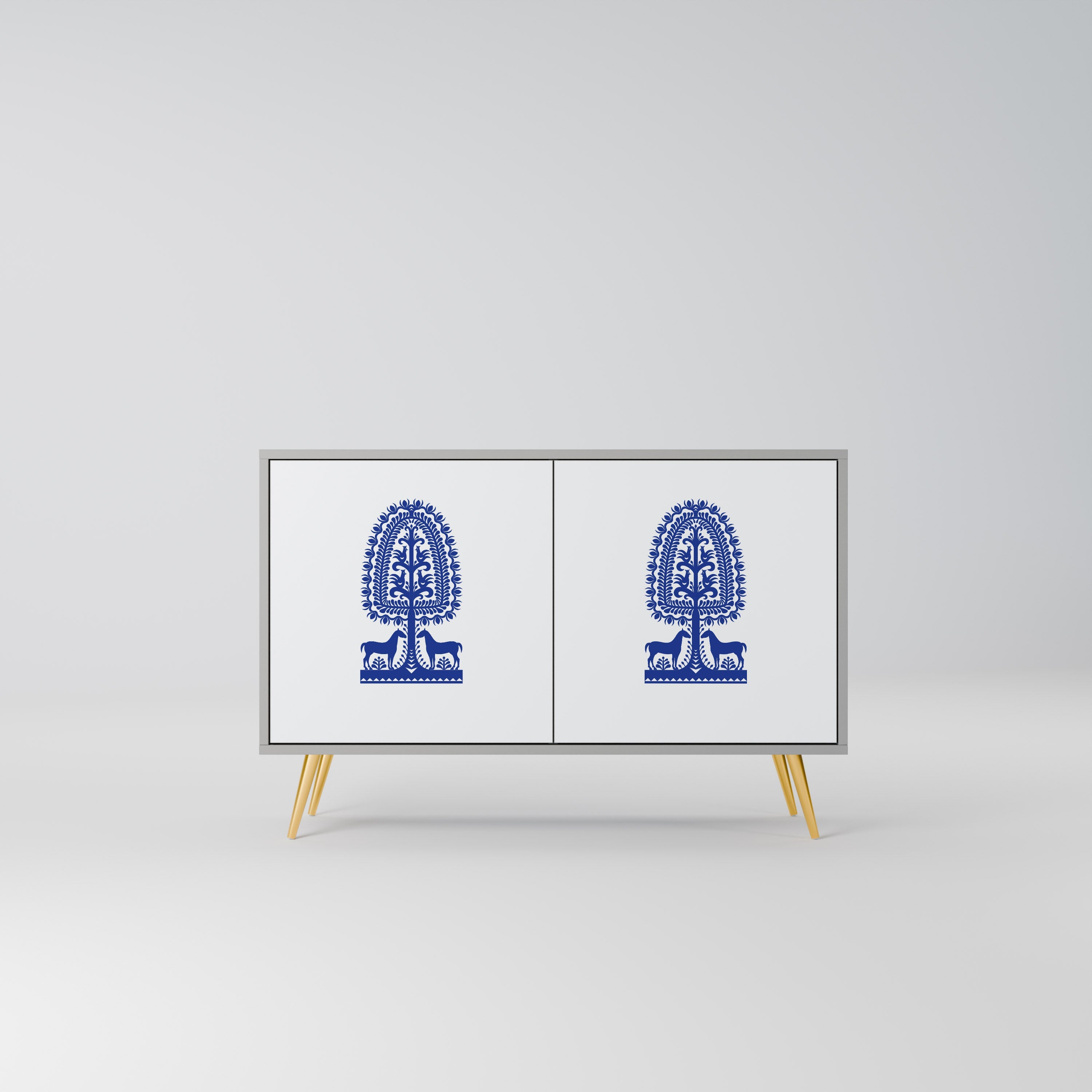 POLISH FOLK ART Sideboard mit 2 Türen in Grau