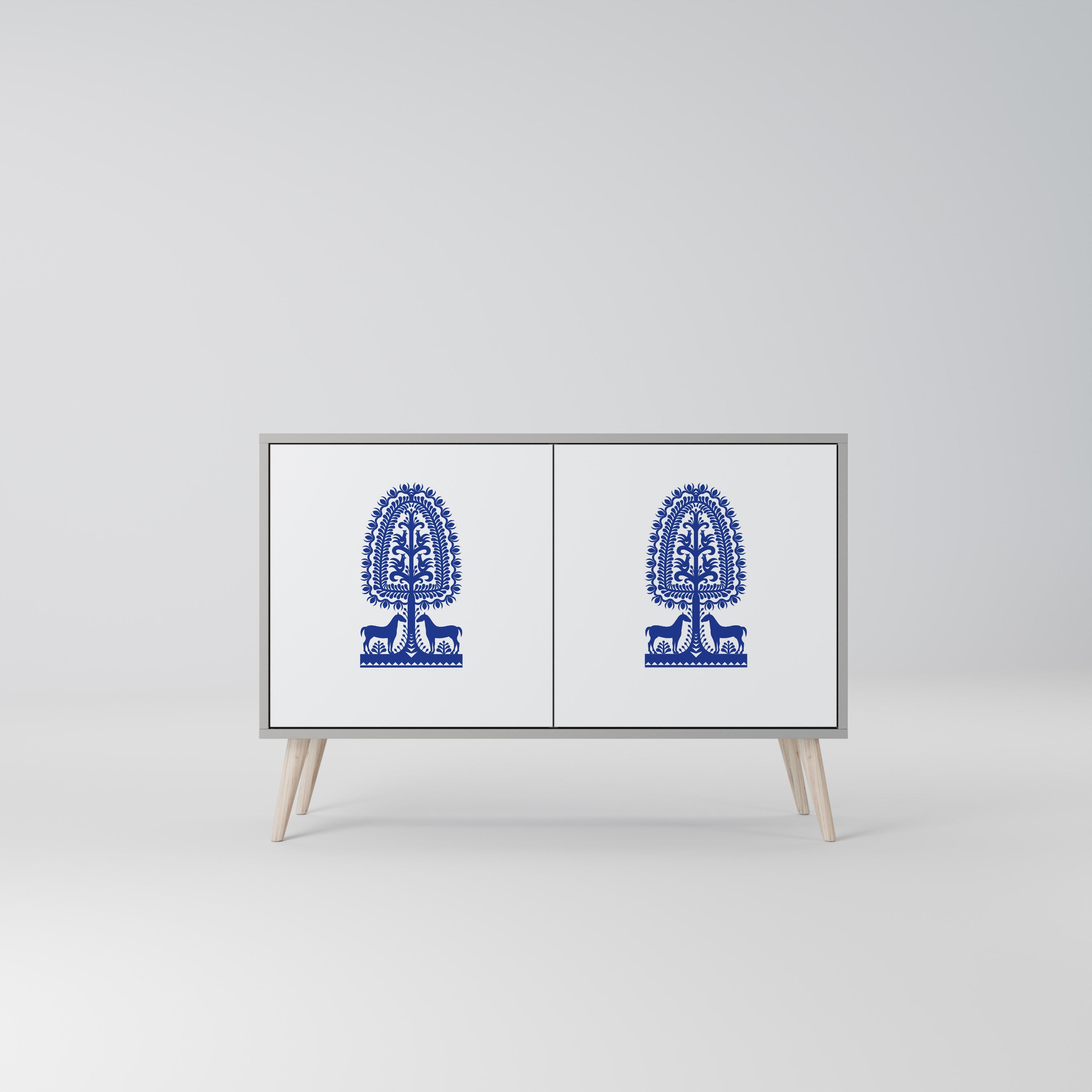 POLISH FOLK ART Sideboard mit 2 Türen in Grau