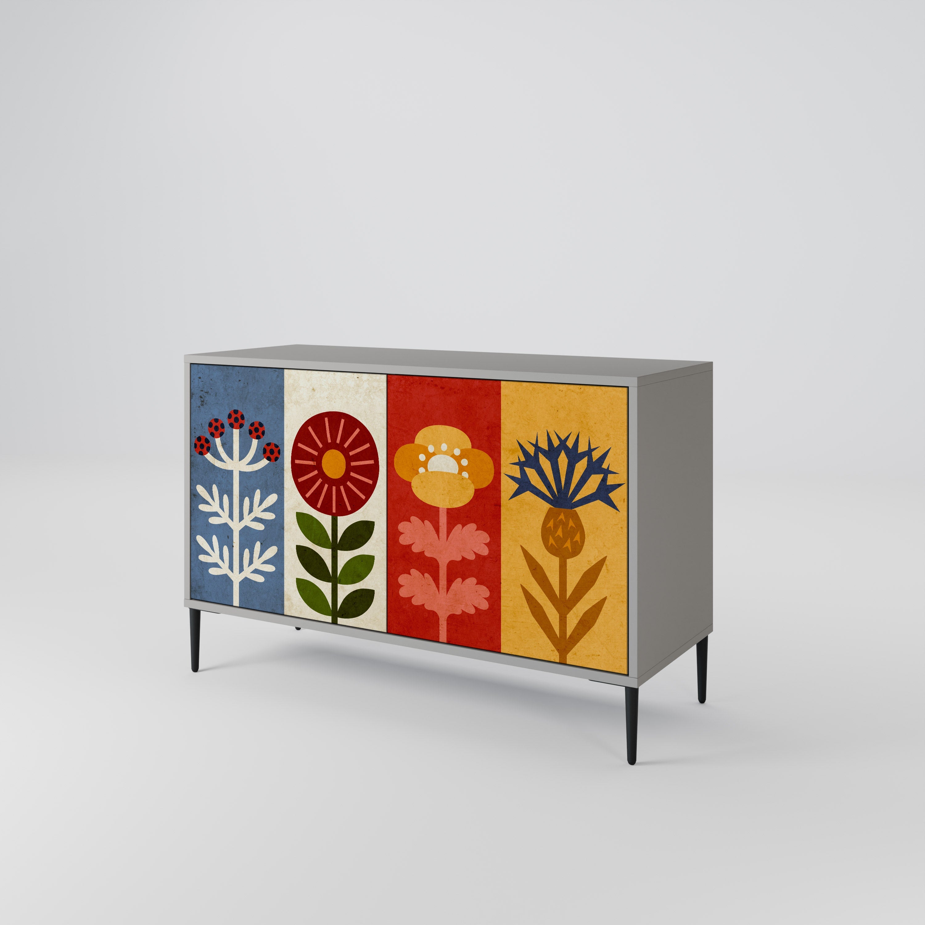 SCANDIC FLOWERET Sideboard mit 2 Türen in Grau
