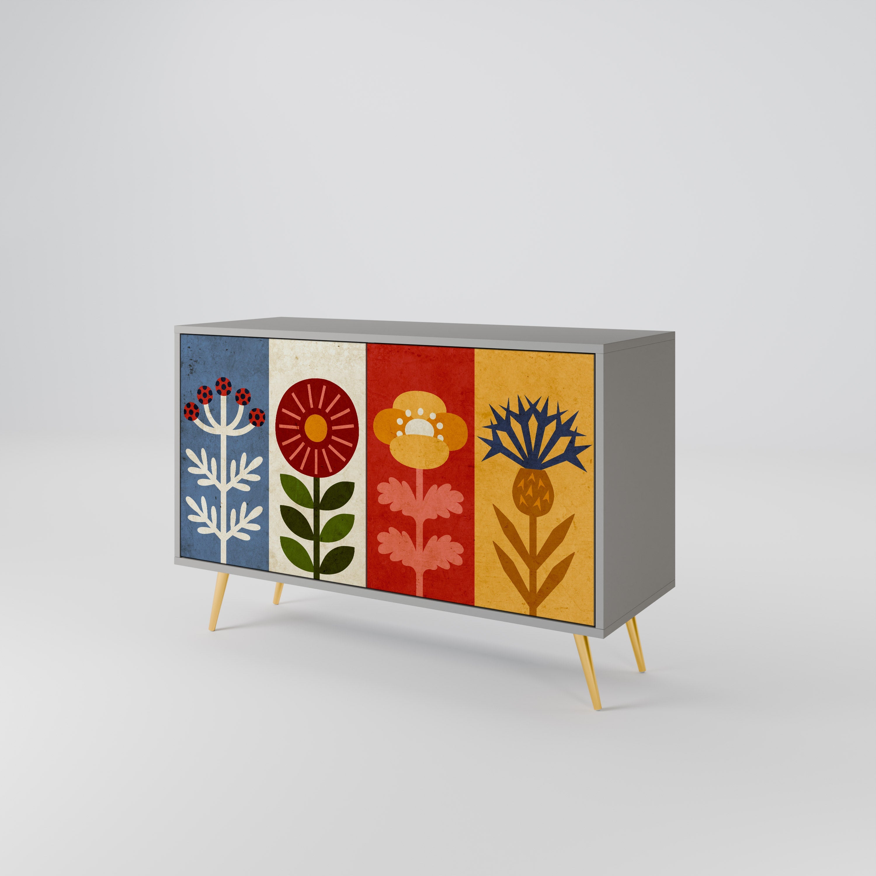 SCANDIC FLOWERET Sideboard mit 2 Türen in Grau