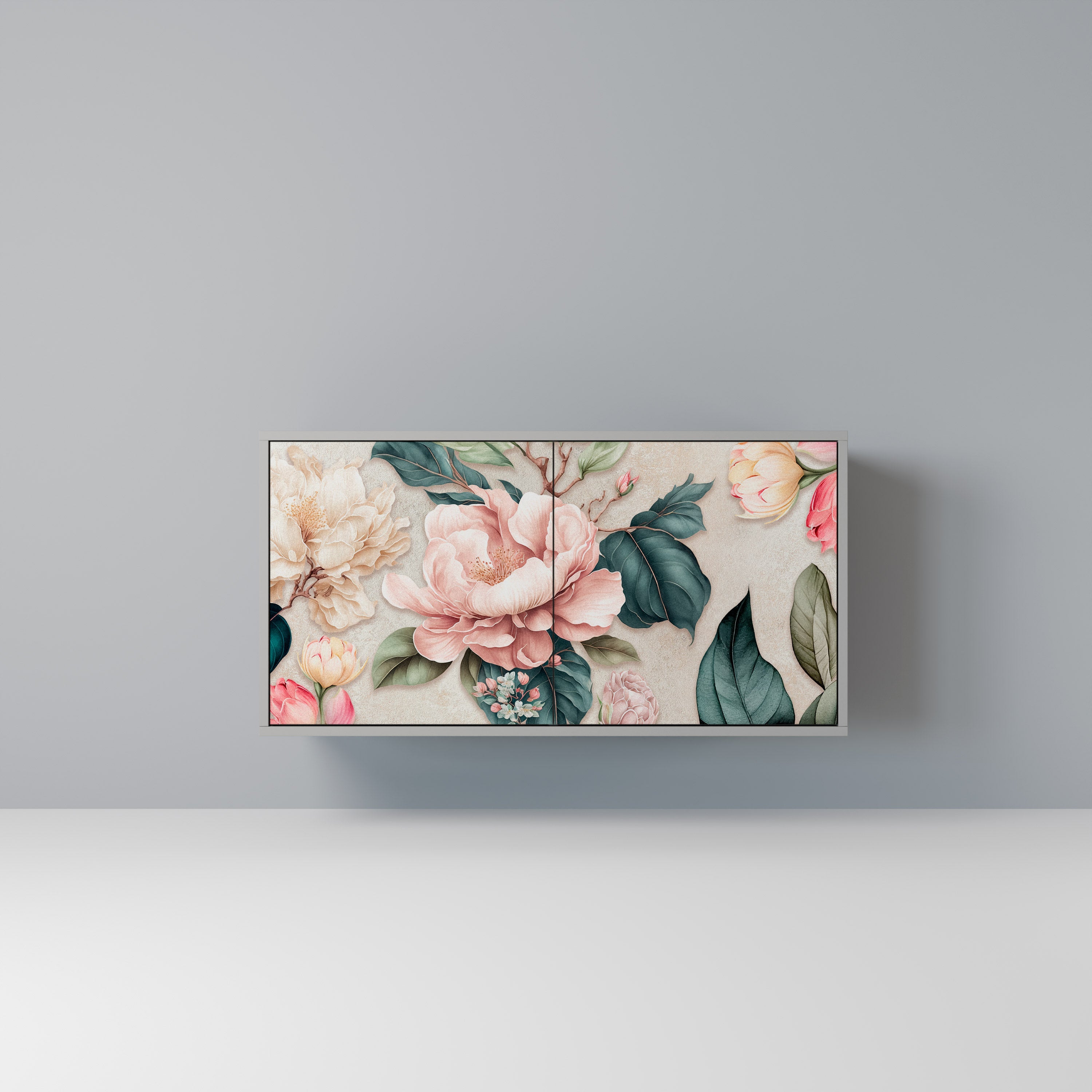 FLORAL GRACE Sideboard mit 2 Türen in Grau