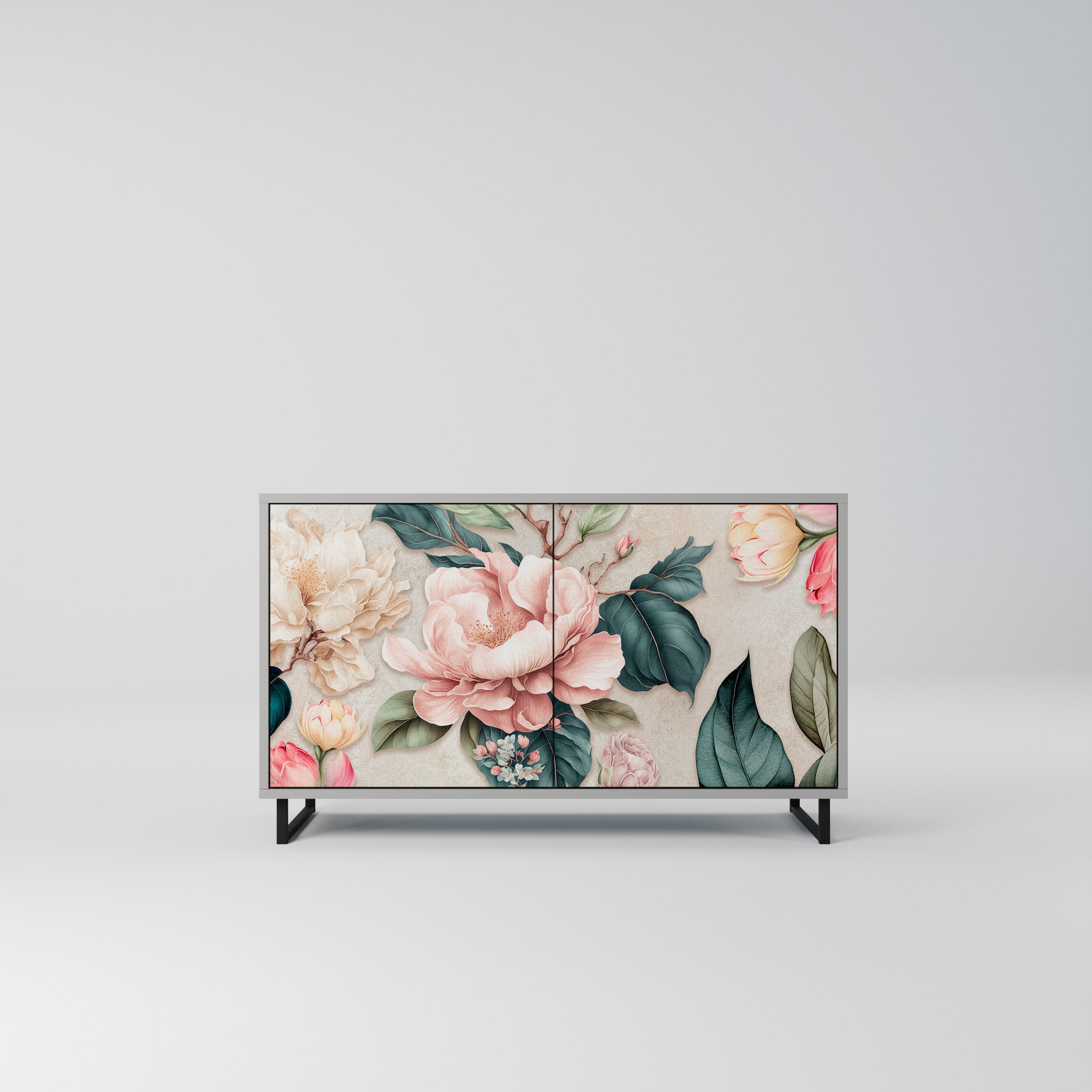 FLORAL GRACE Sideboard mit 2 Türen in Grau